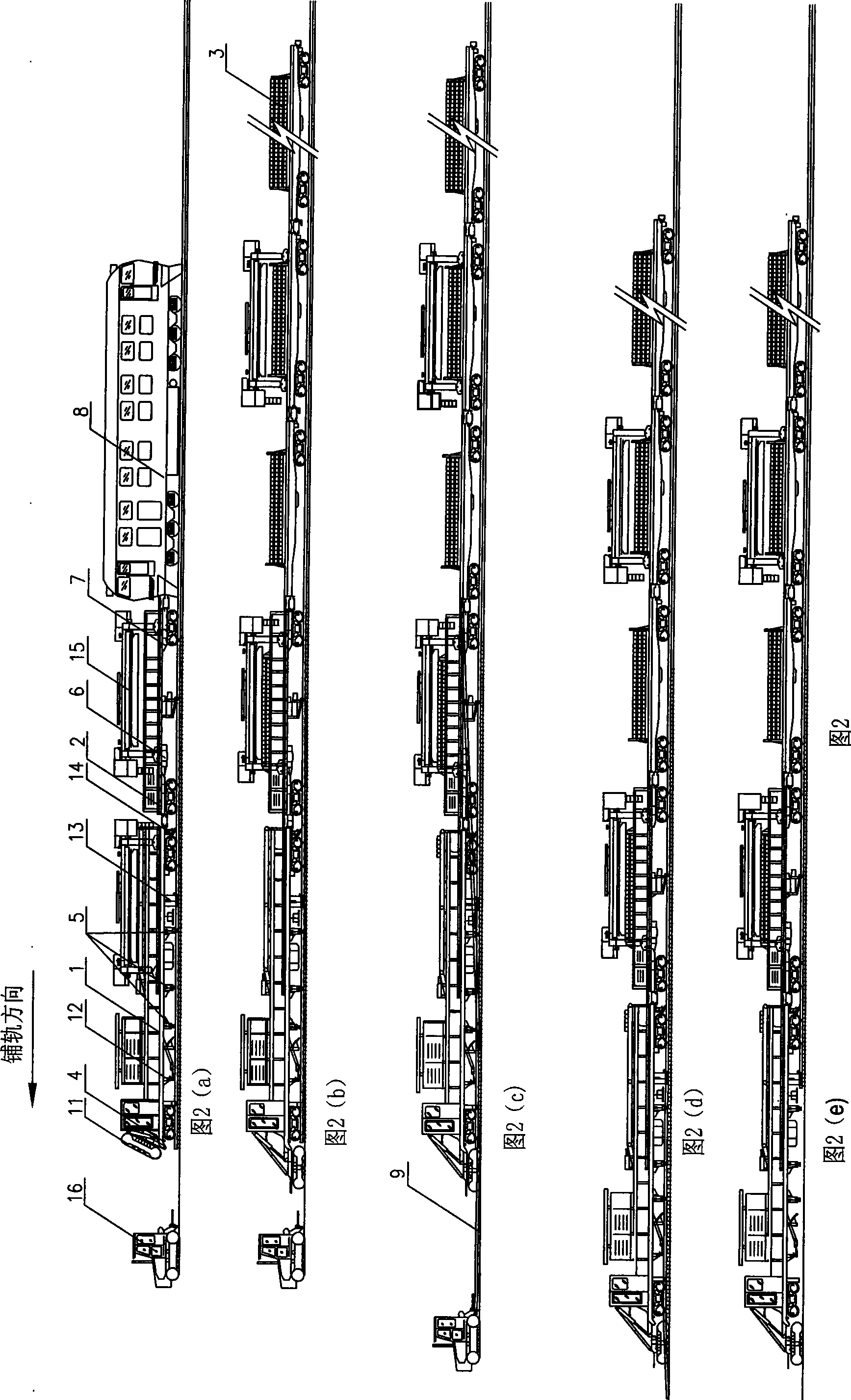 Constructing method for laying seamless line track by CPG 500 type seamless line long rail laying unit