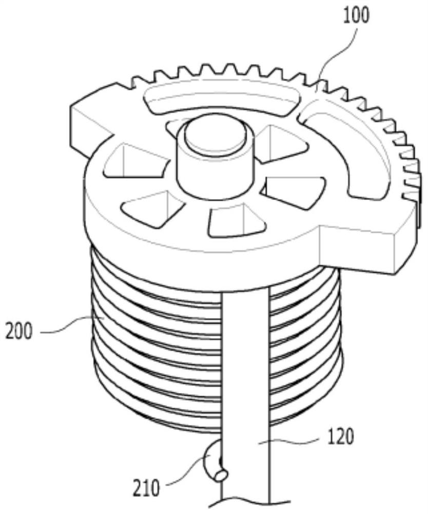 Mounting structure of reversible torsion spring and rotating gear