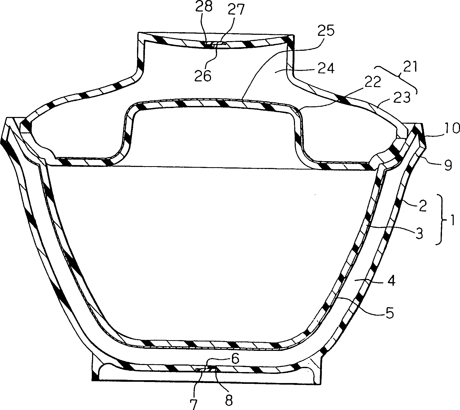 Thermally insulated synthetic resin container and thermally insulated synthetic resin lid