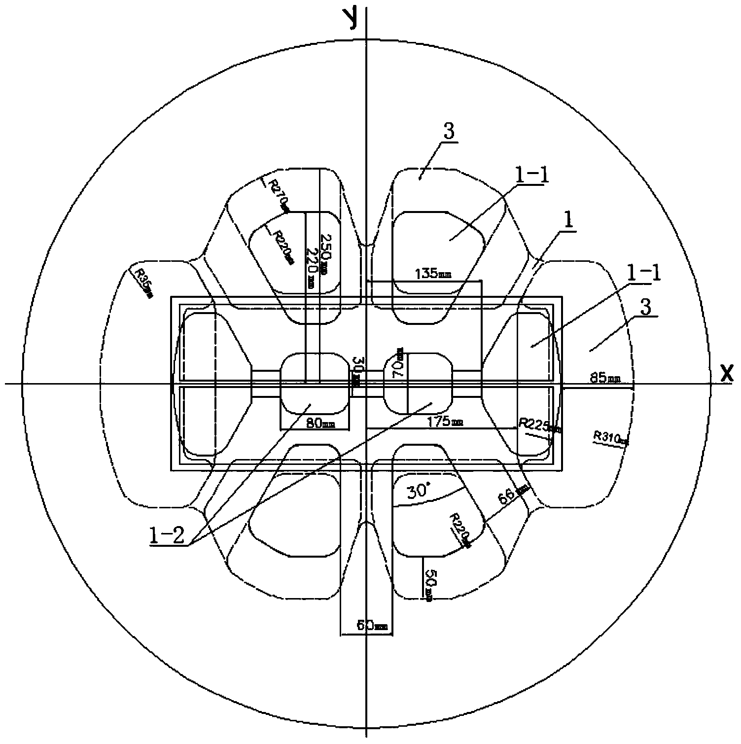 Mold structure of large double-hole pipe profile with horizontal reinforcing ribs and processing method thereof