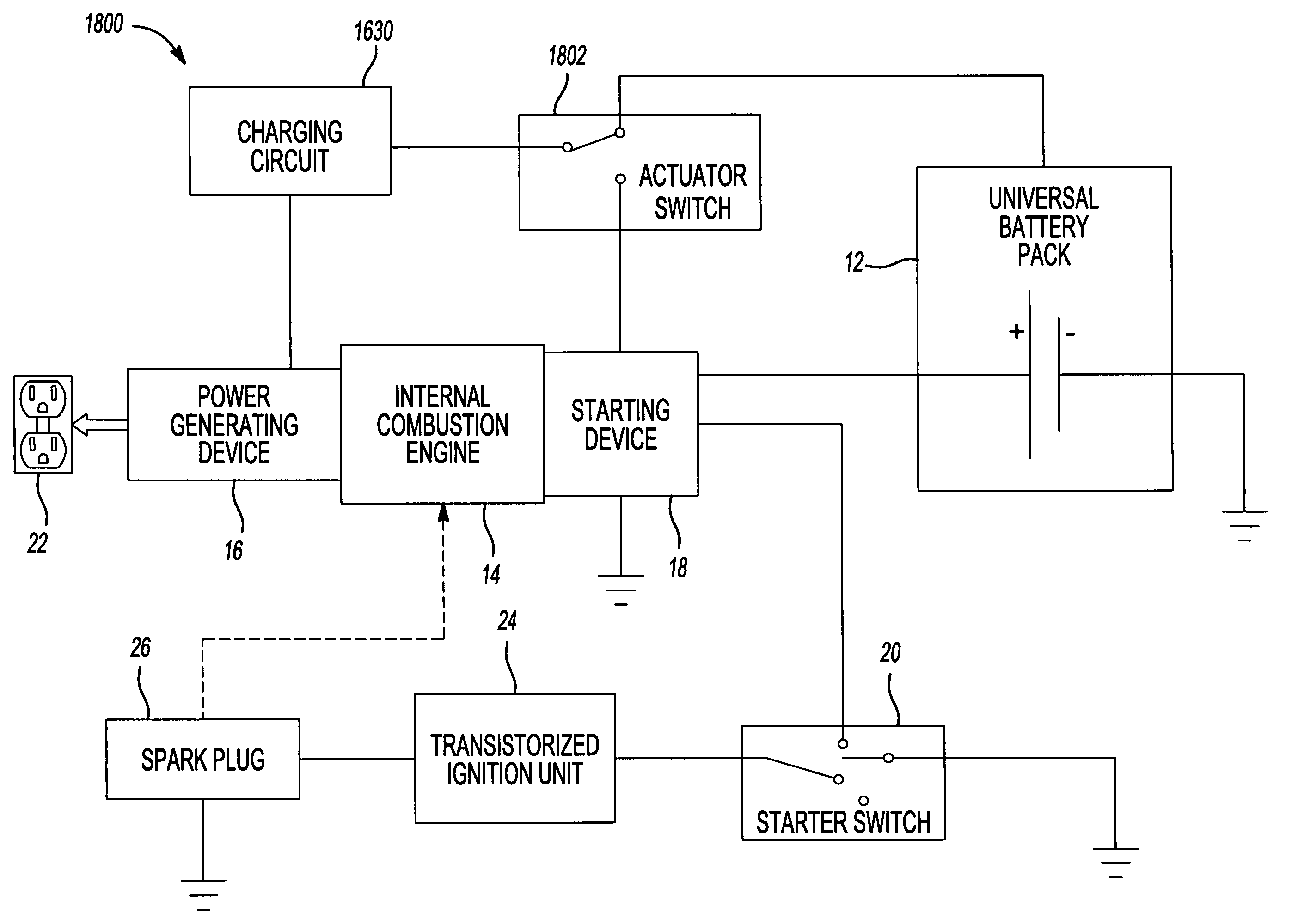 Starter system for portable internal combustion engine electric generators using a portable universal battery pack