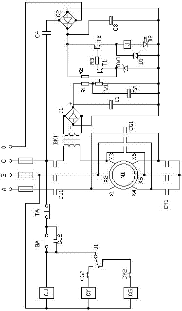 Star-shaped and triangular wiring mode control device for motor