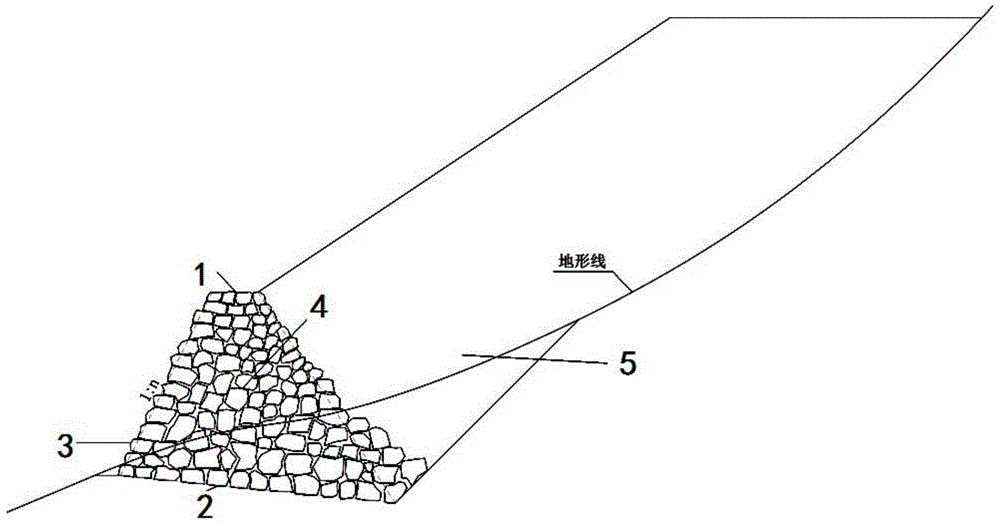 Rock block gravity-type retaining wall and construction method thereof