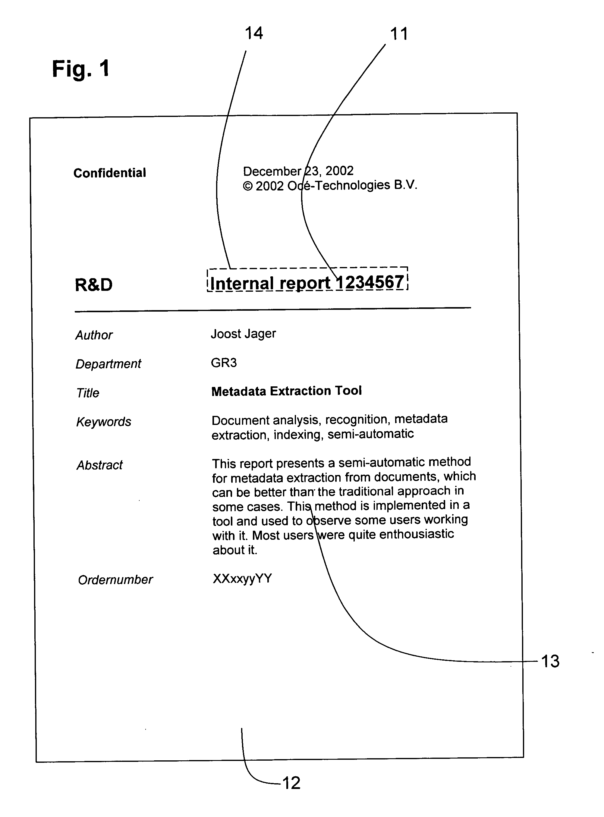 Metadata extraction from designated document areas