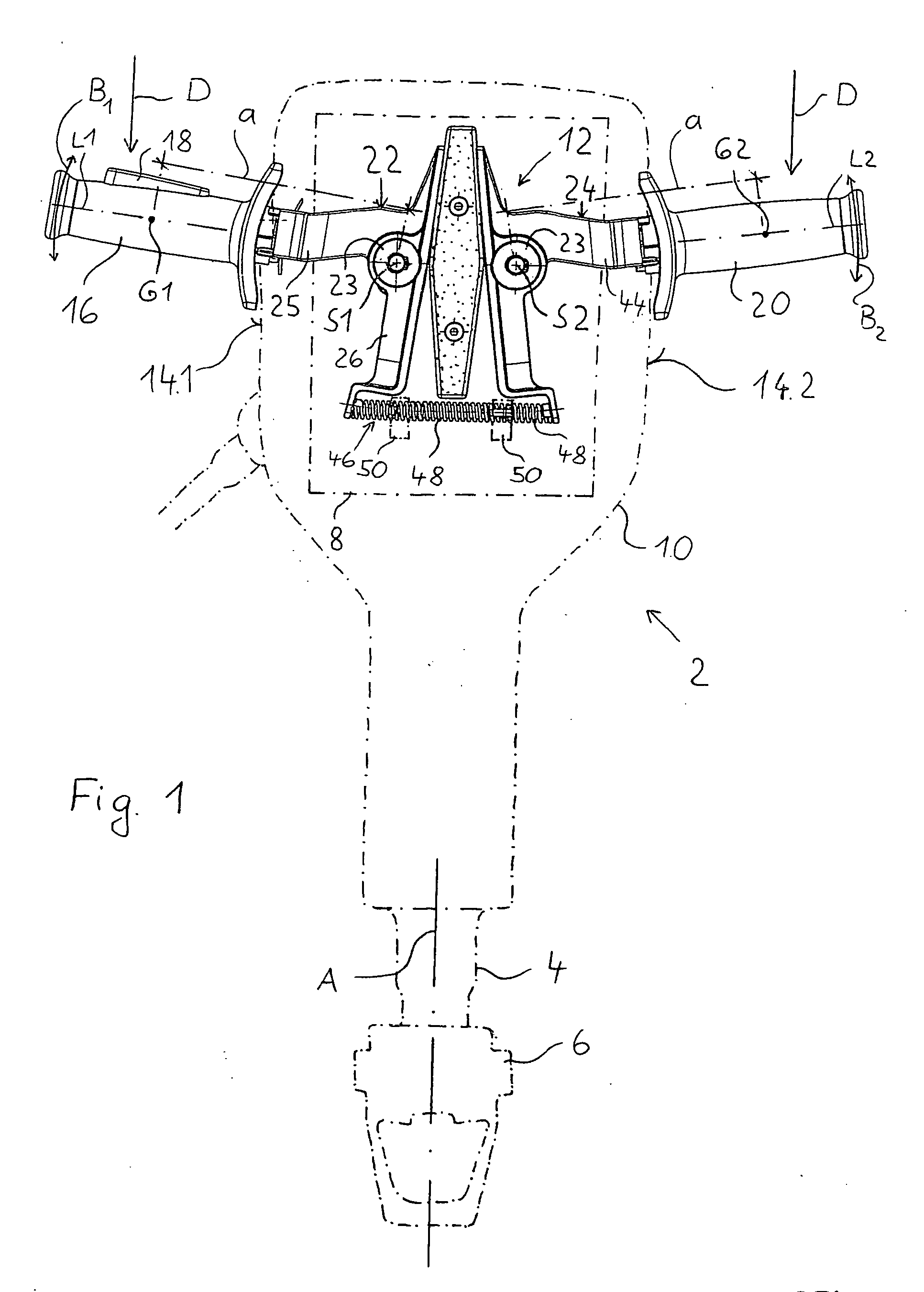 Hand-held power tool with spring-loaded handle suspension