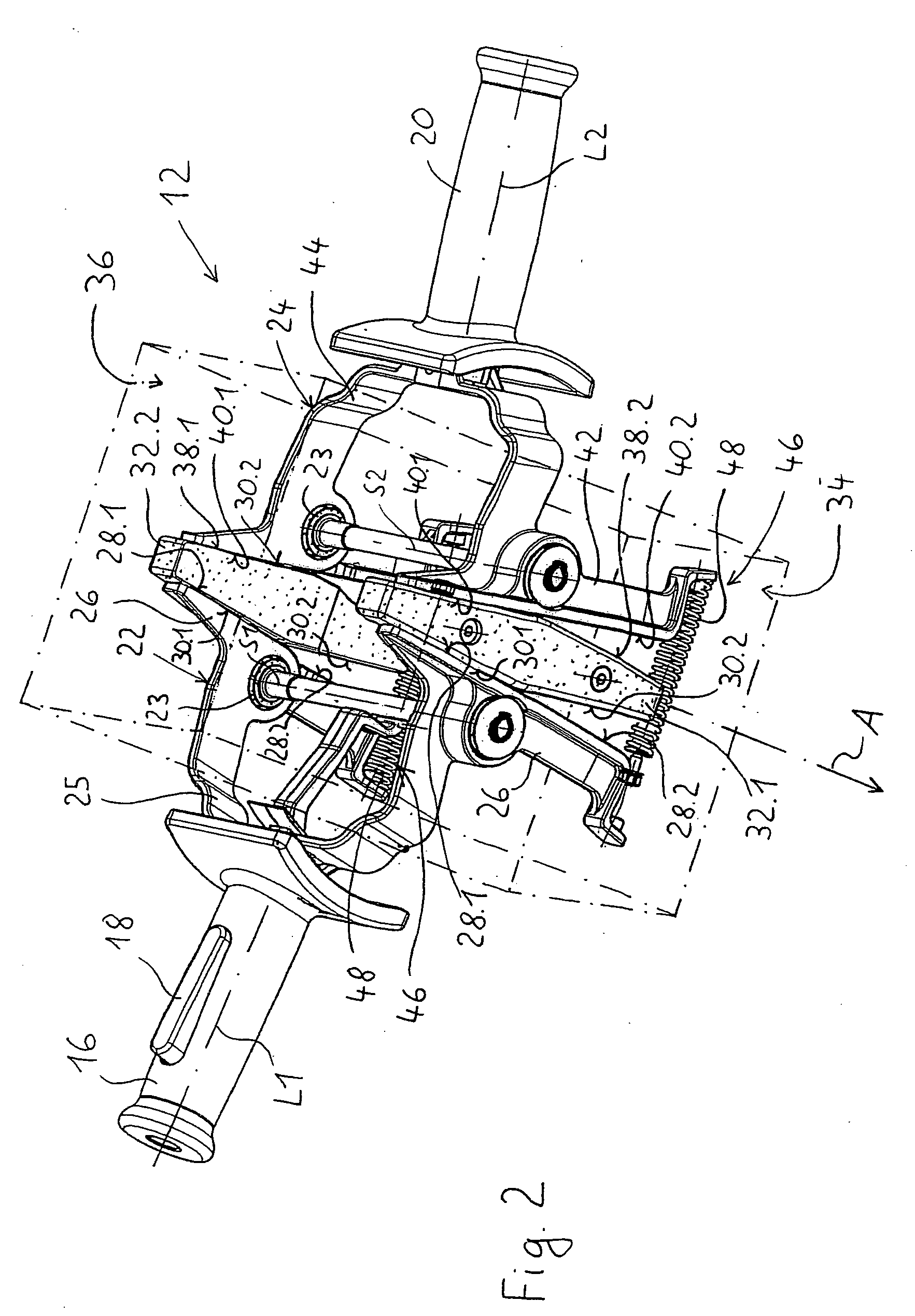 Hand-held power tool with spring-loaded handle suspension