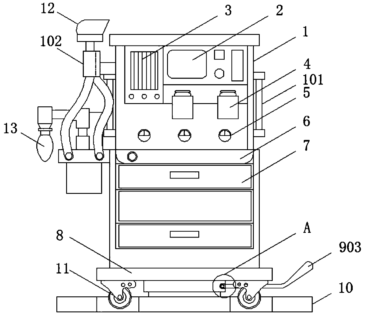 Anesthesia device for anesthesiology departments