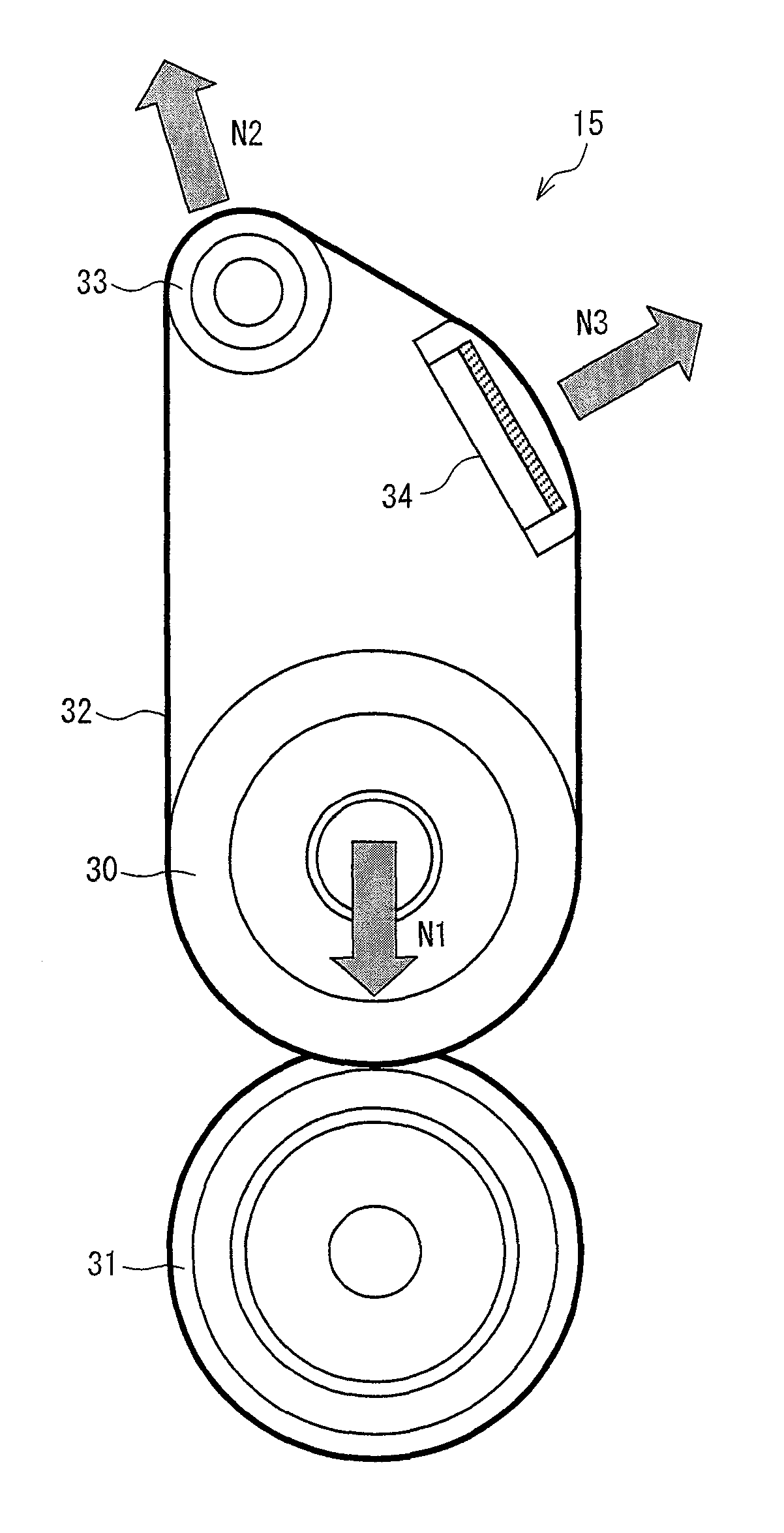 Fixing device including endless fixing belt, heating member and tension roller