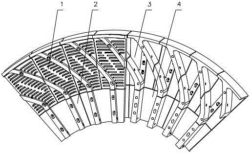 Segmented curve type lifting rib lining plate