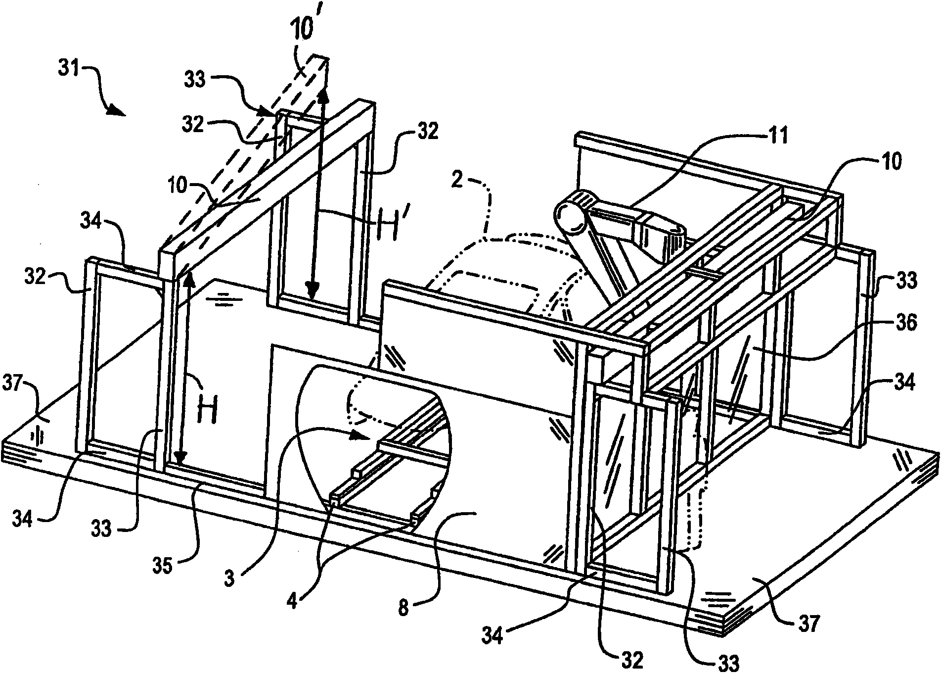 Coating zone with inclined guide rails