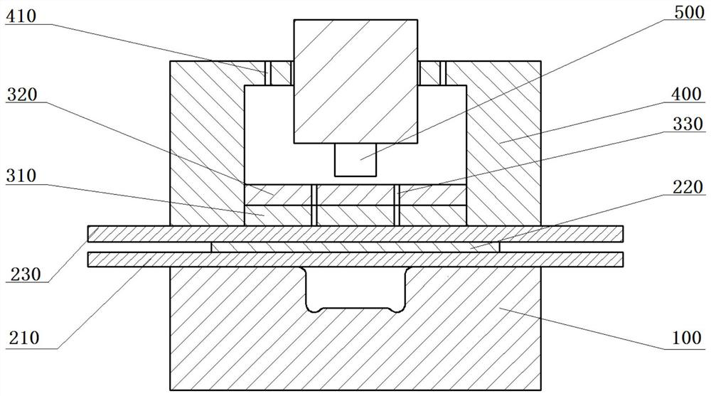 A metal and non-metal material laser shock glue riveting connection device and method