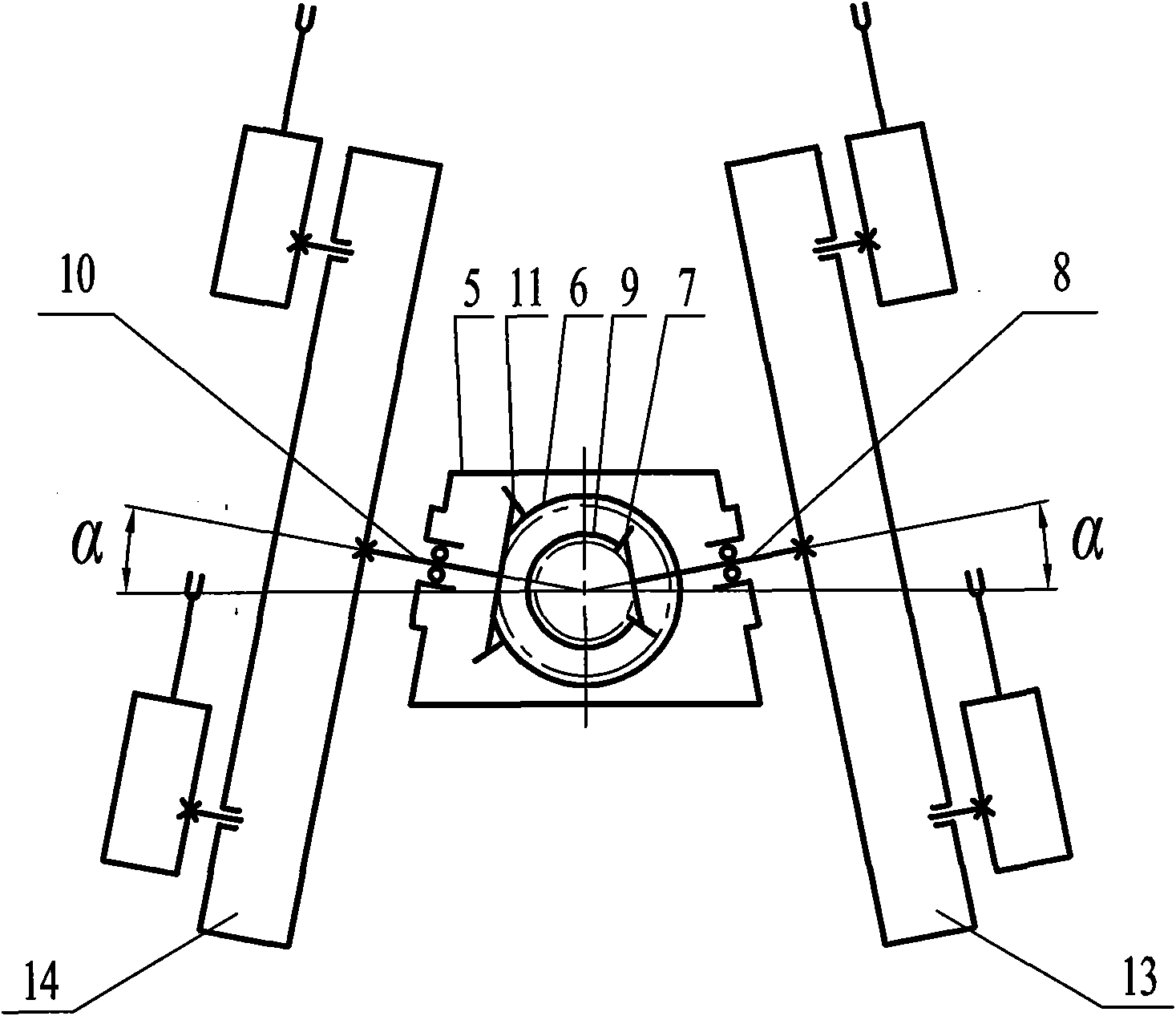 Transplanting mechanism of single-shaft bevel gear drive-inclined wide and narrow row transplanter