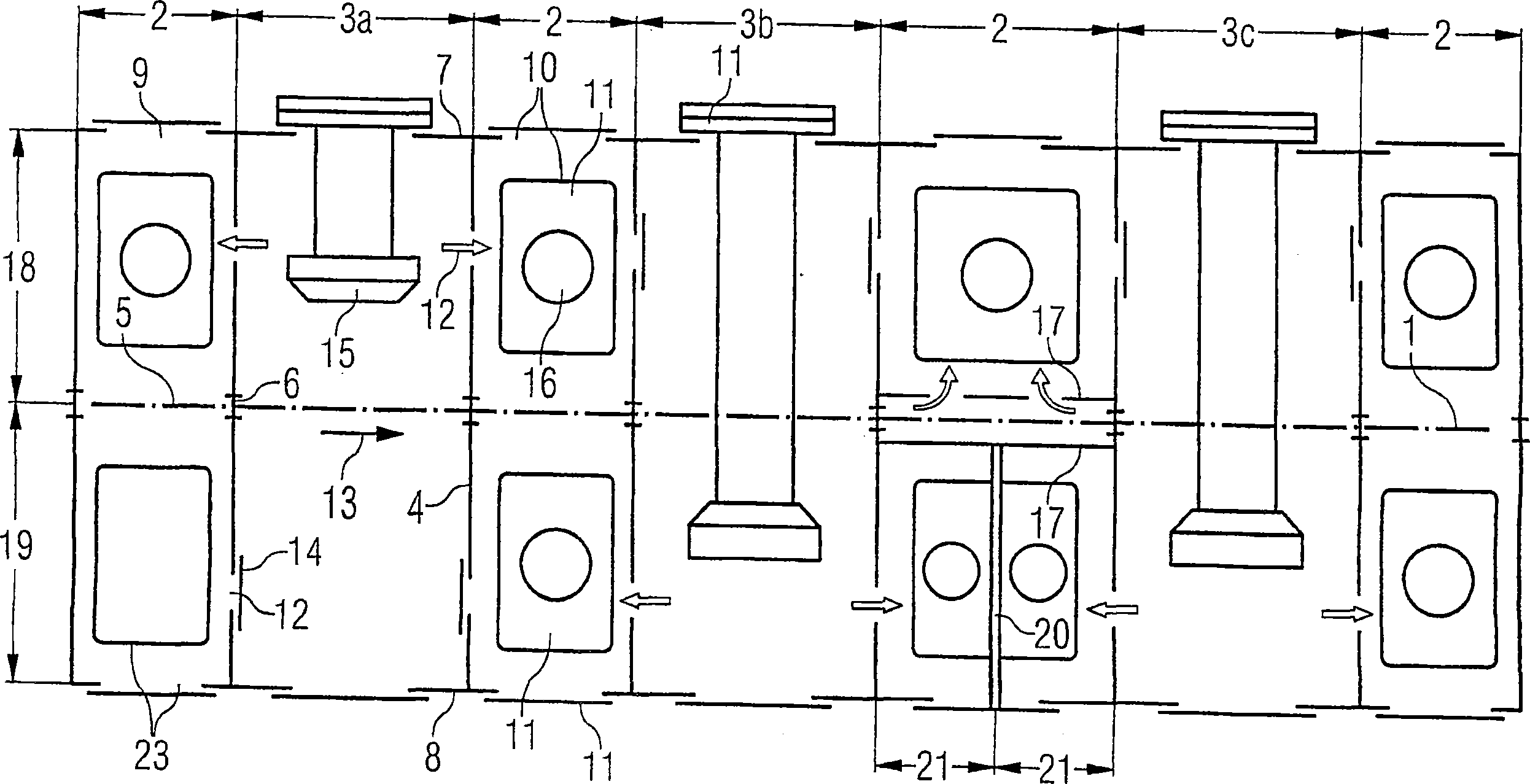 Elongate vacuum system for coating one or both sides of a flat substrate