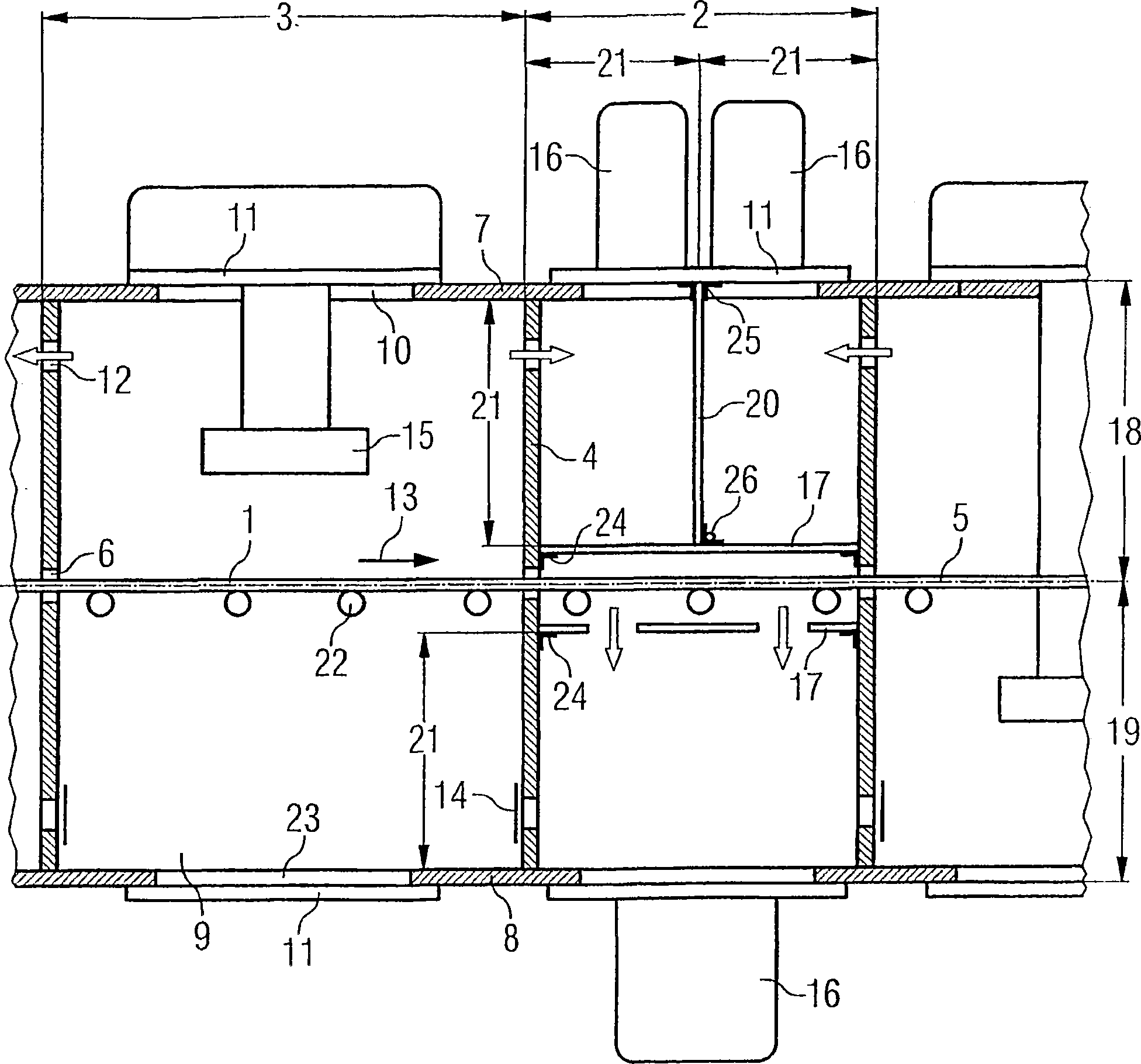 Elongate vacuum system for coating one or both sides of a flat substrate