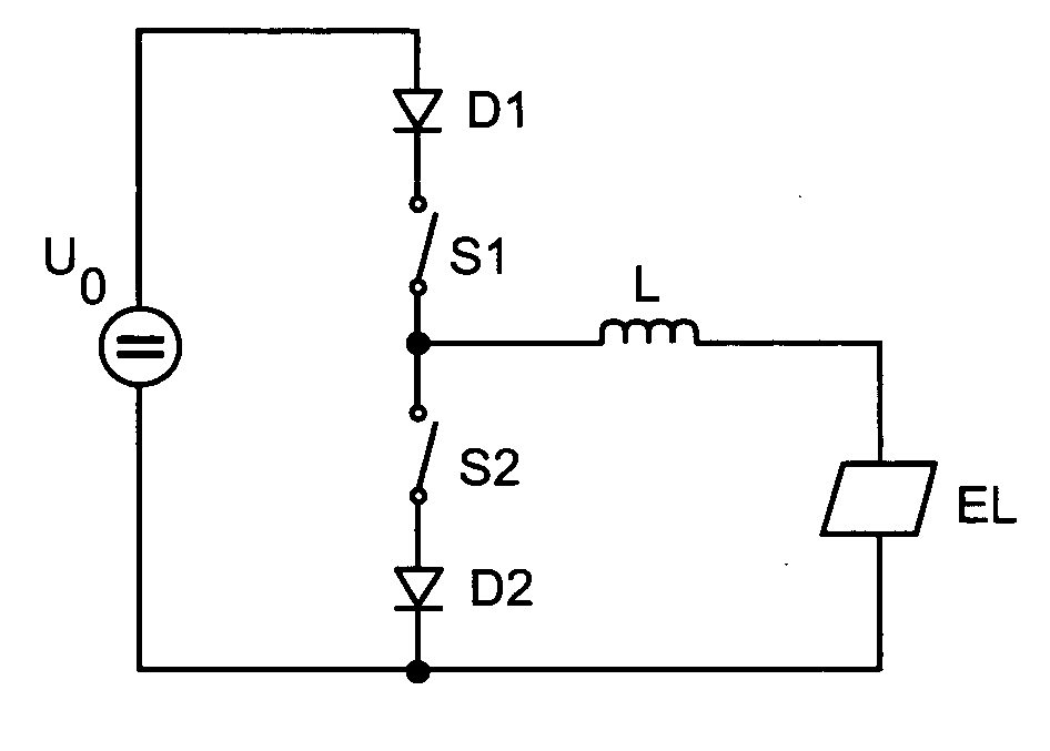 Circuit arrangement having a converter without a transformer but with an inductor for the pulsed operation of dielectric barrier discharge lamps