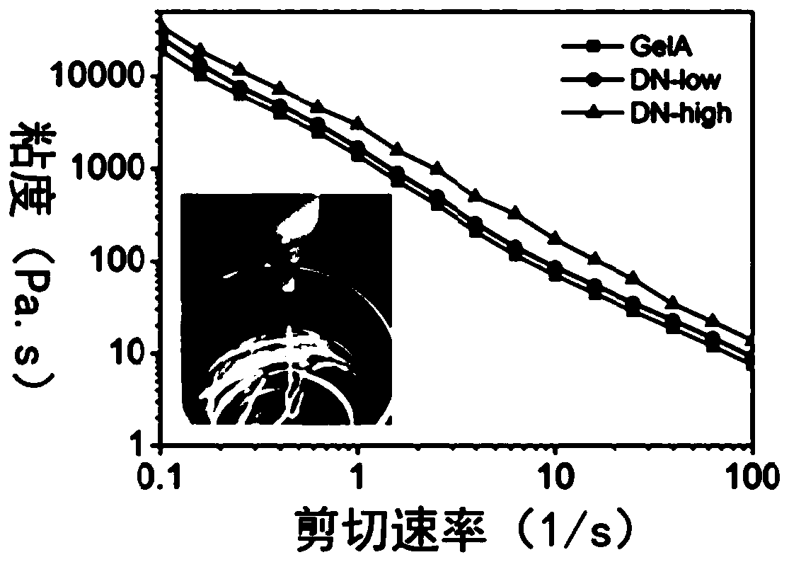 Double-network hydrogel based on polyethylene glycol/gelatin particles and preparation method and application thereof