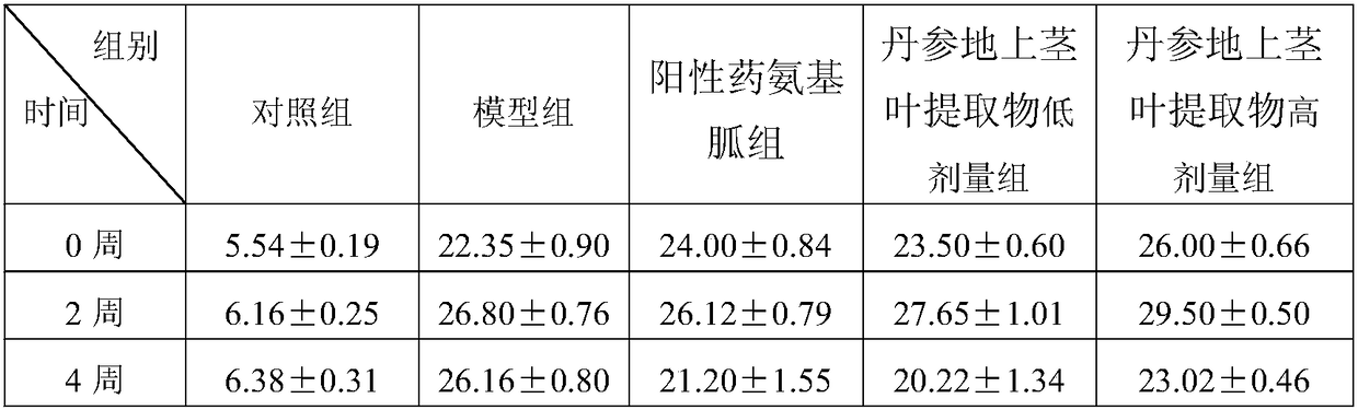 Overground danshen stem and leaf extract with function of conditioning intestinal tracts and preparation method and application thereof