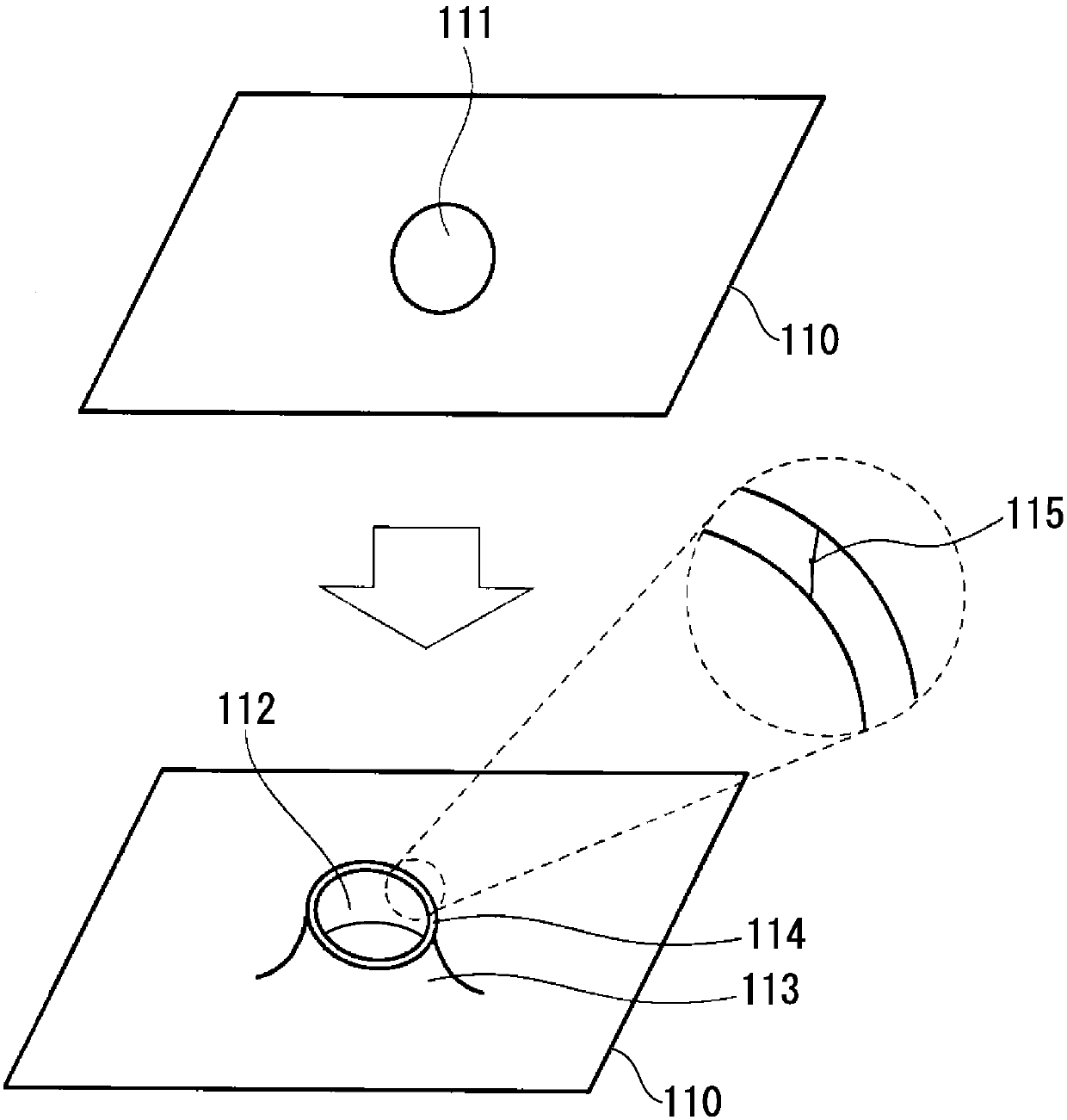 Hole-widening machining method, molding tool, molding and machining method