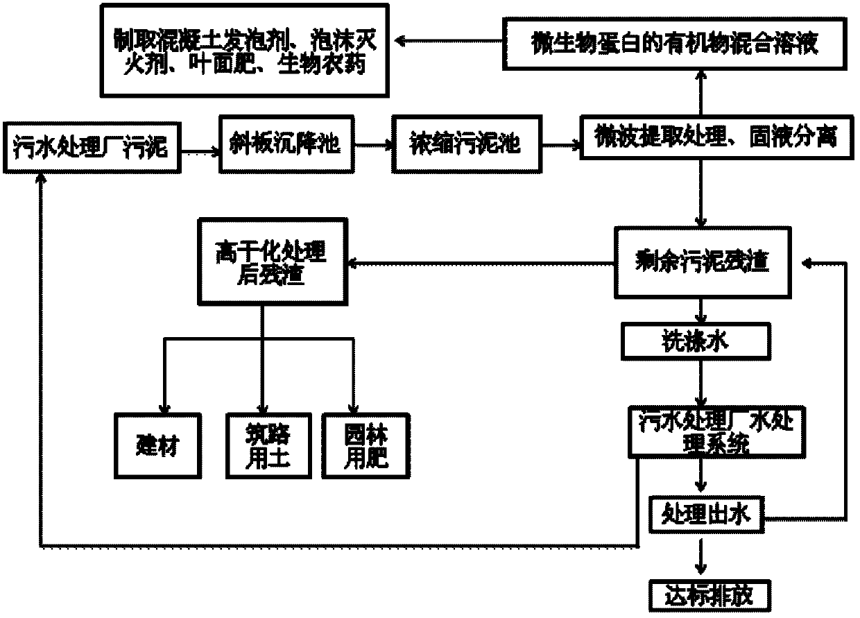 Method for treating sludge and extracting organic substances by using microwave