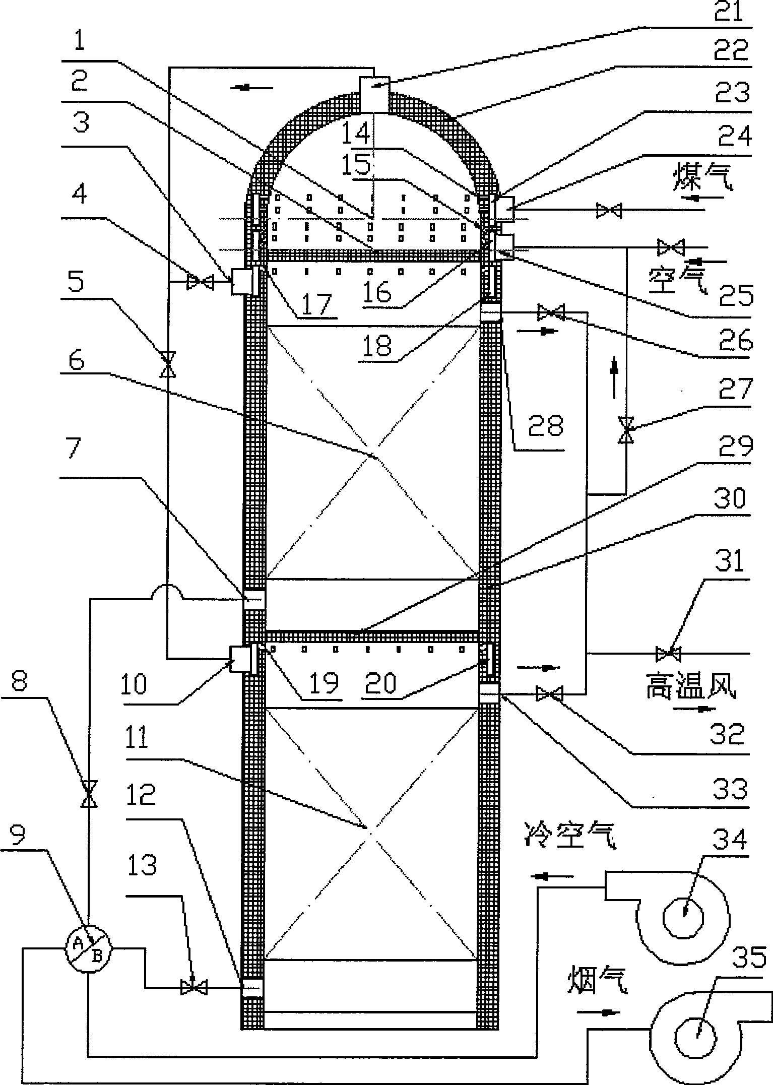 Continuous air blast type strong wind warm blast furnace