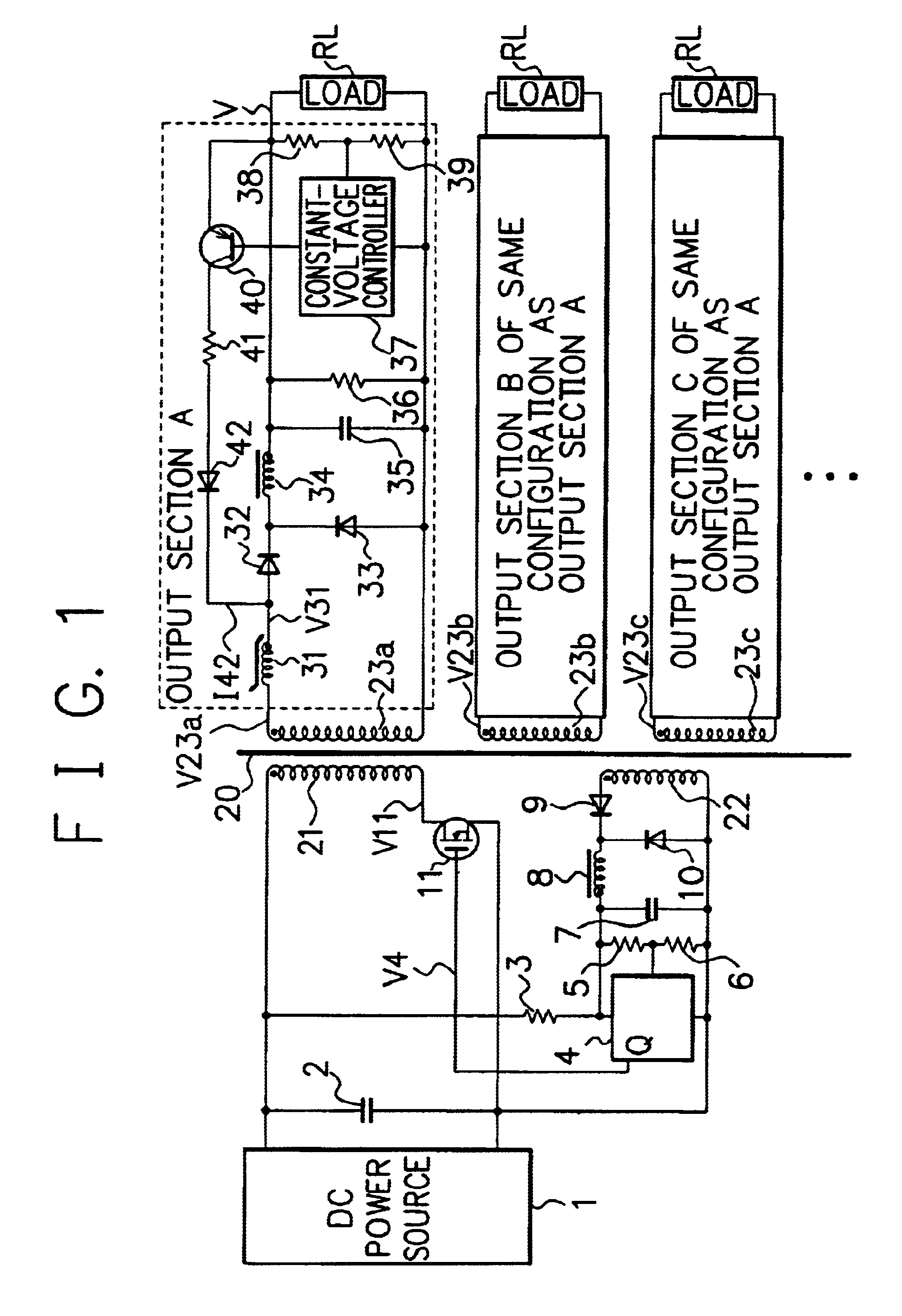 Multi-output switching power source circuit