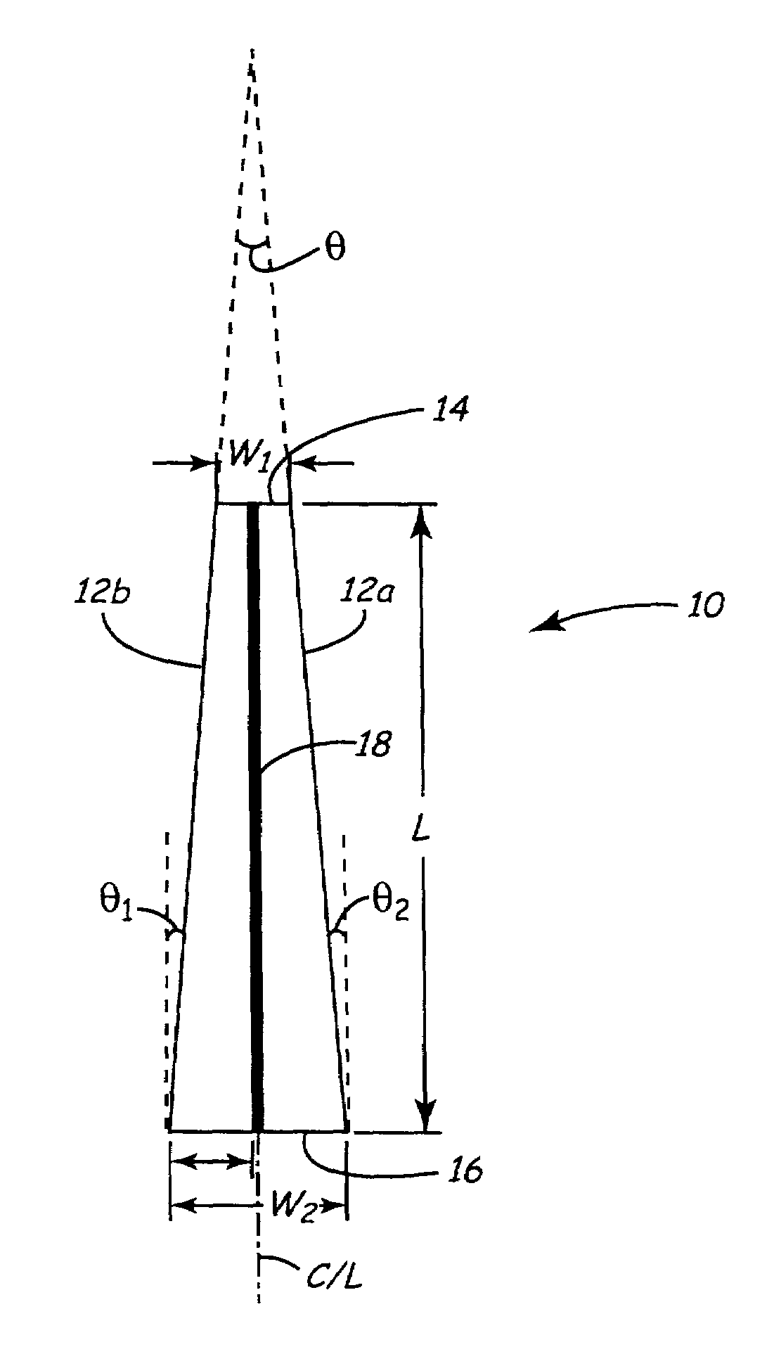 Tapered piezoelectric in-plane bimorph and method of fabricating