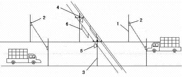 Warning device for road with crisscross spanning power distribution lines