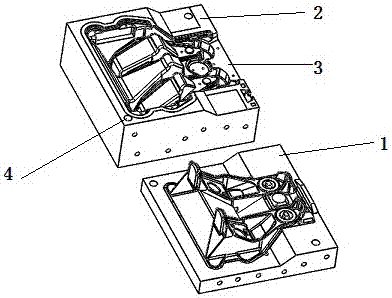 Lower half part sand shell lower die of automobile rear suspension support