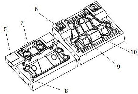 Lower half part sand shell lower die of automobile rear suspension support