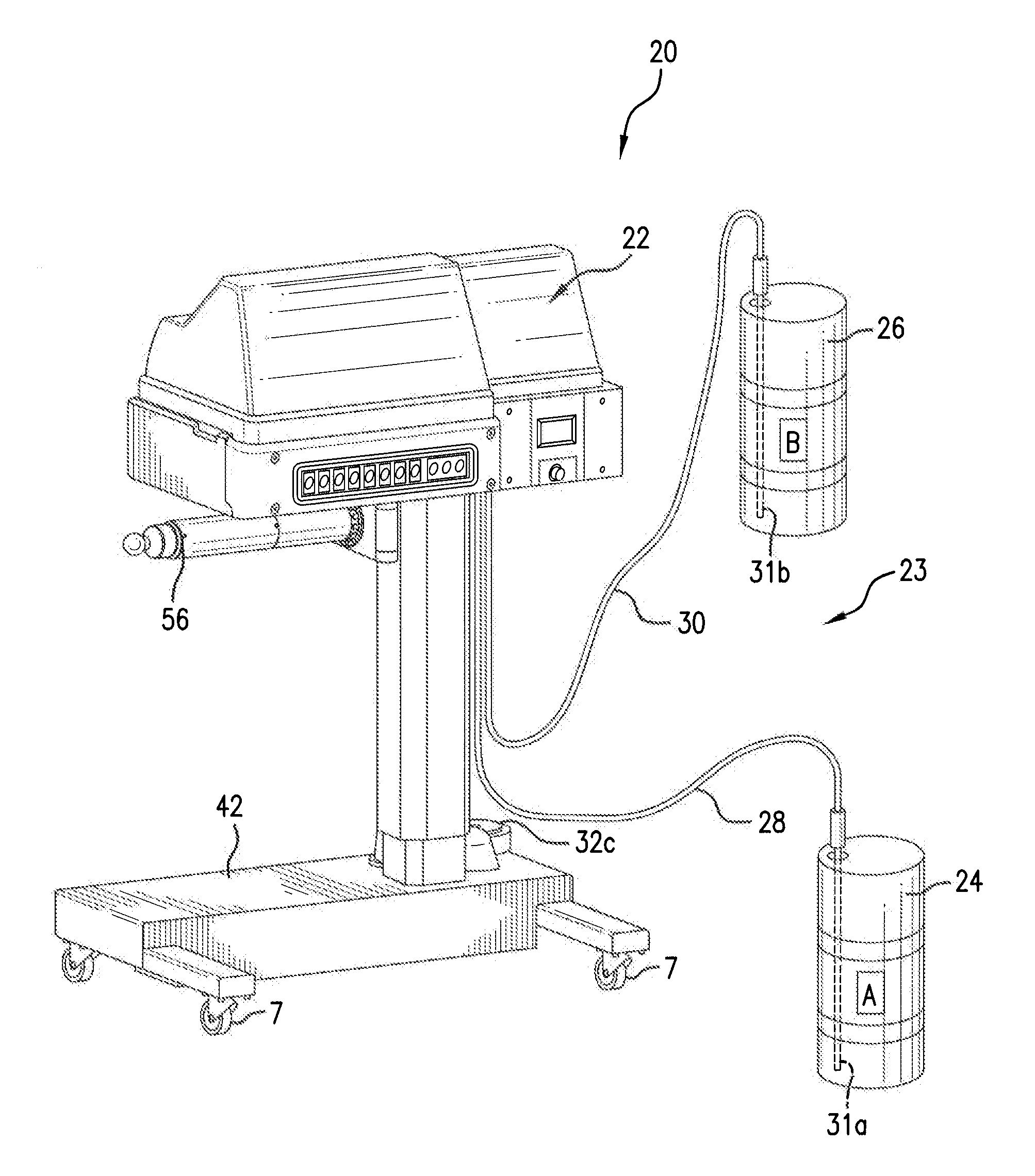 Foam-in-bag device with bag-status indicator