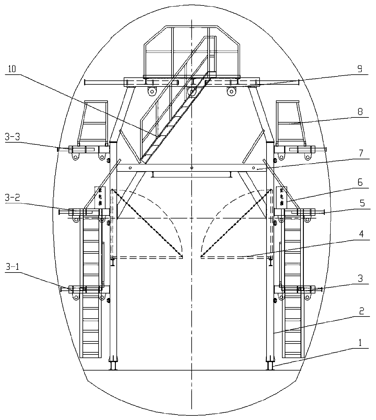 Single-track railway tunnel full cross-section excavation rack and construction method thereof