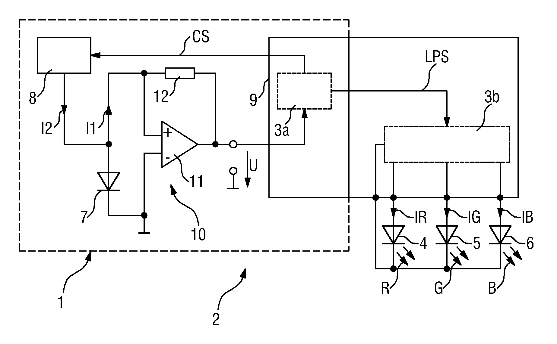 Circuit for and a method of sensing a property of light