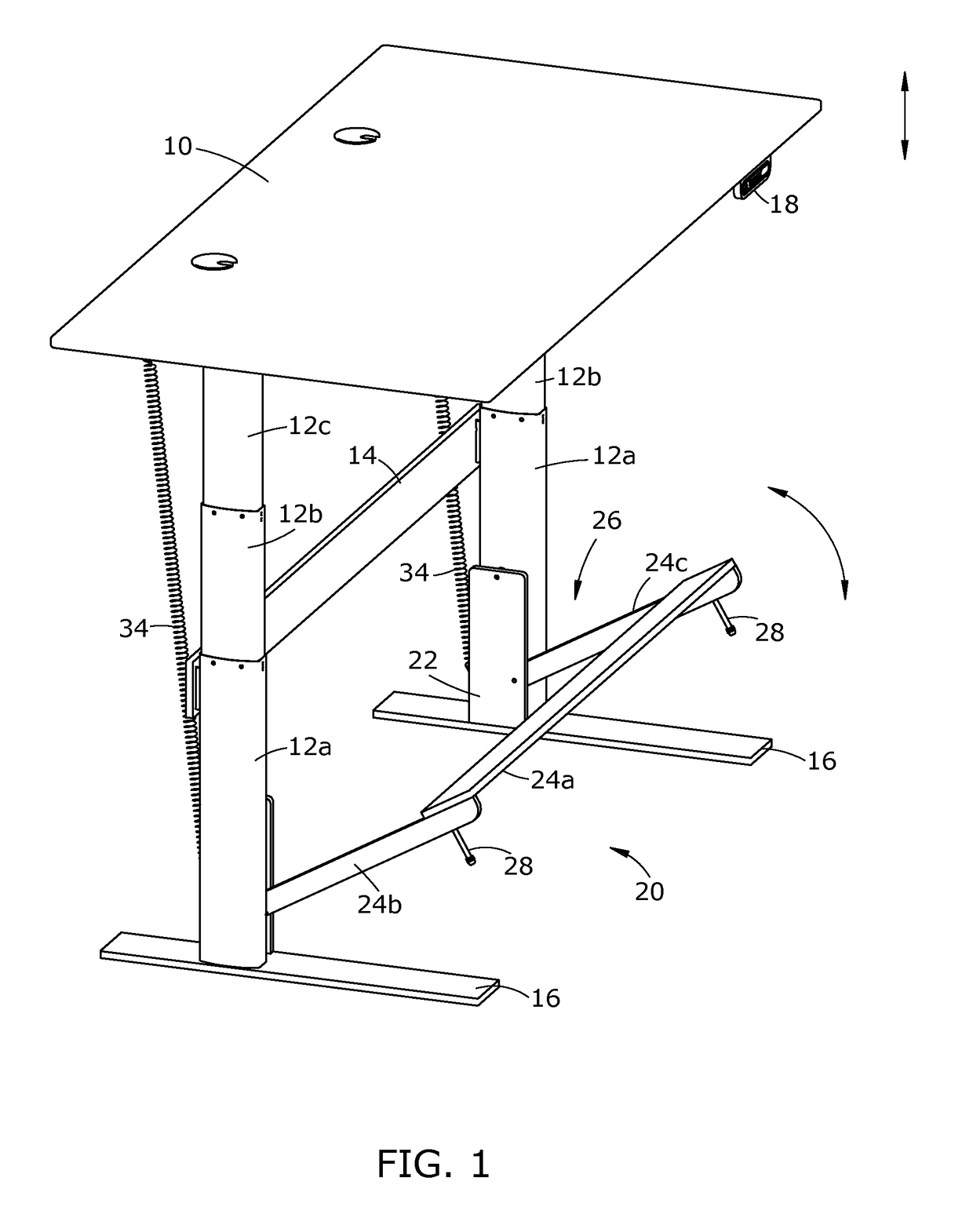 Electric height adjustable desk with synchronous moving mechanical footrest