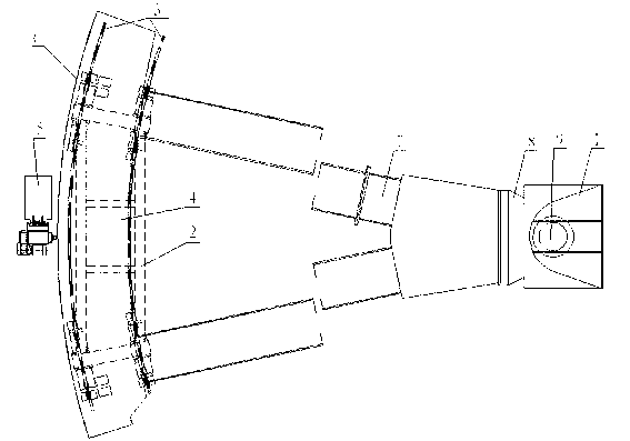 Processing device of lateral arc forming machine for large arc gate panel