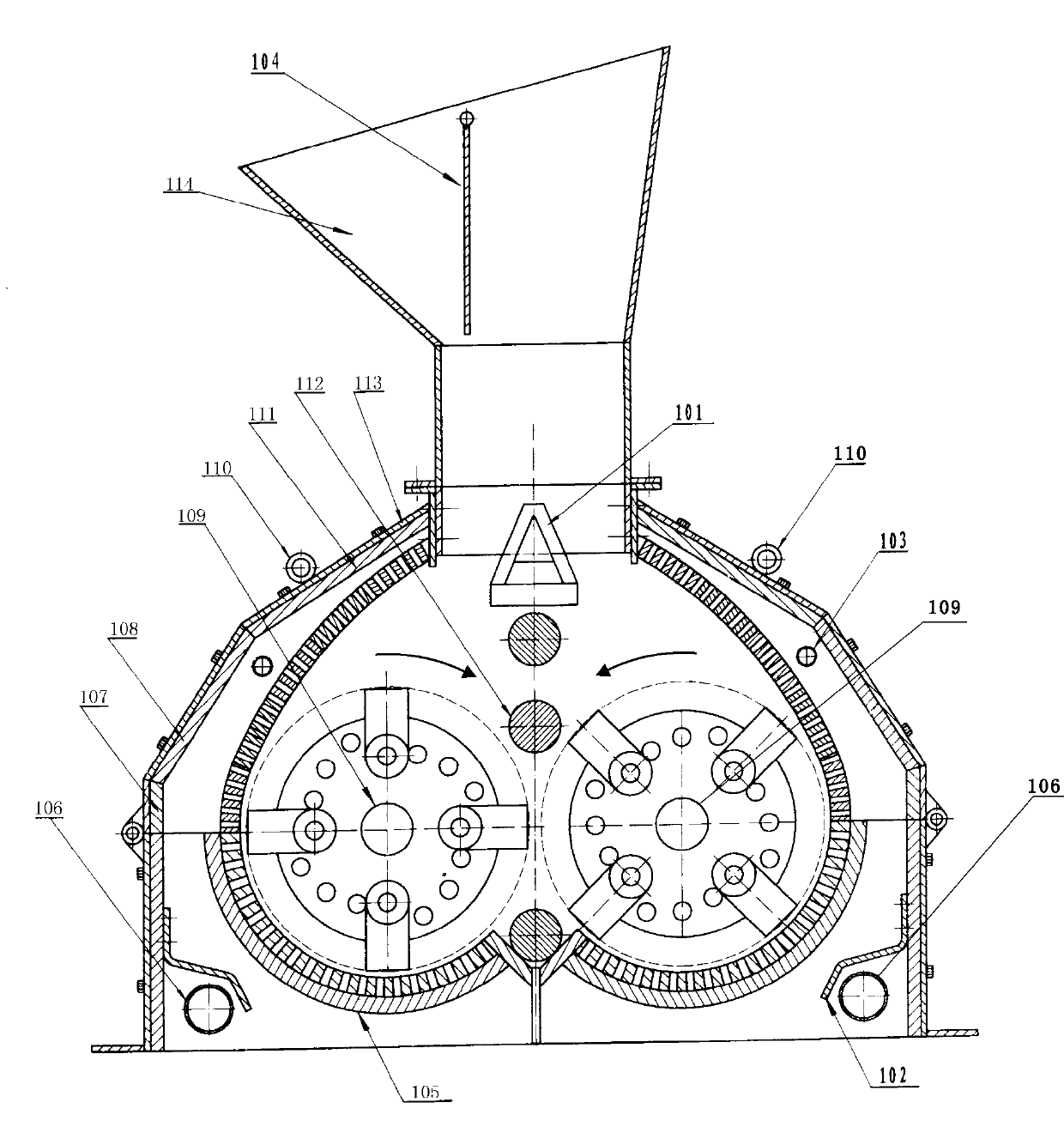 Energy-saving and environment-friendly double-rotor crushing machine