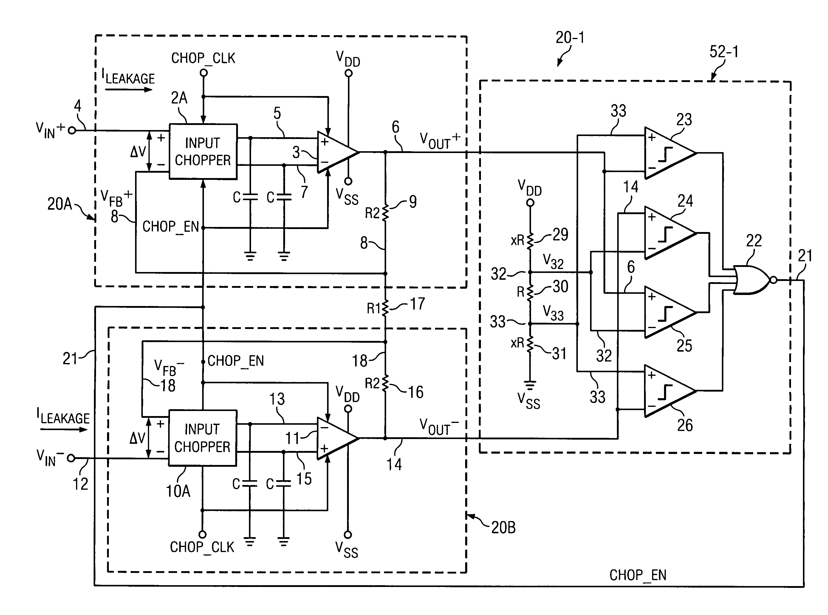 Circuit and method for reducing input leakage in chopped amplifier during overload conditions