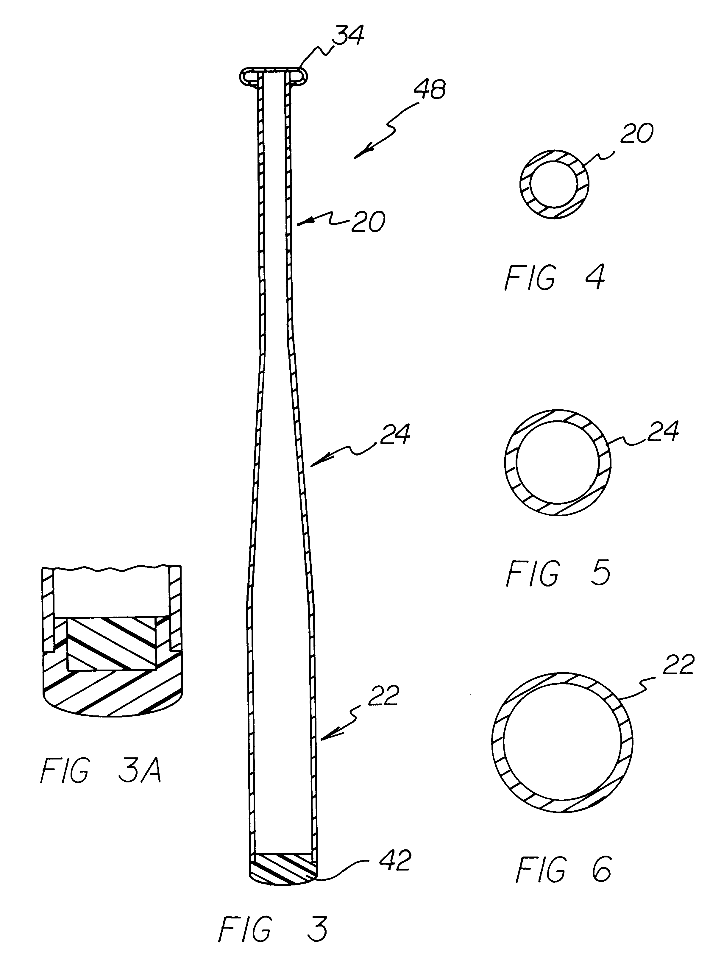 Bat with high moment of inertia to weight ratio and method of fabrication