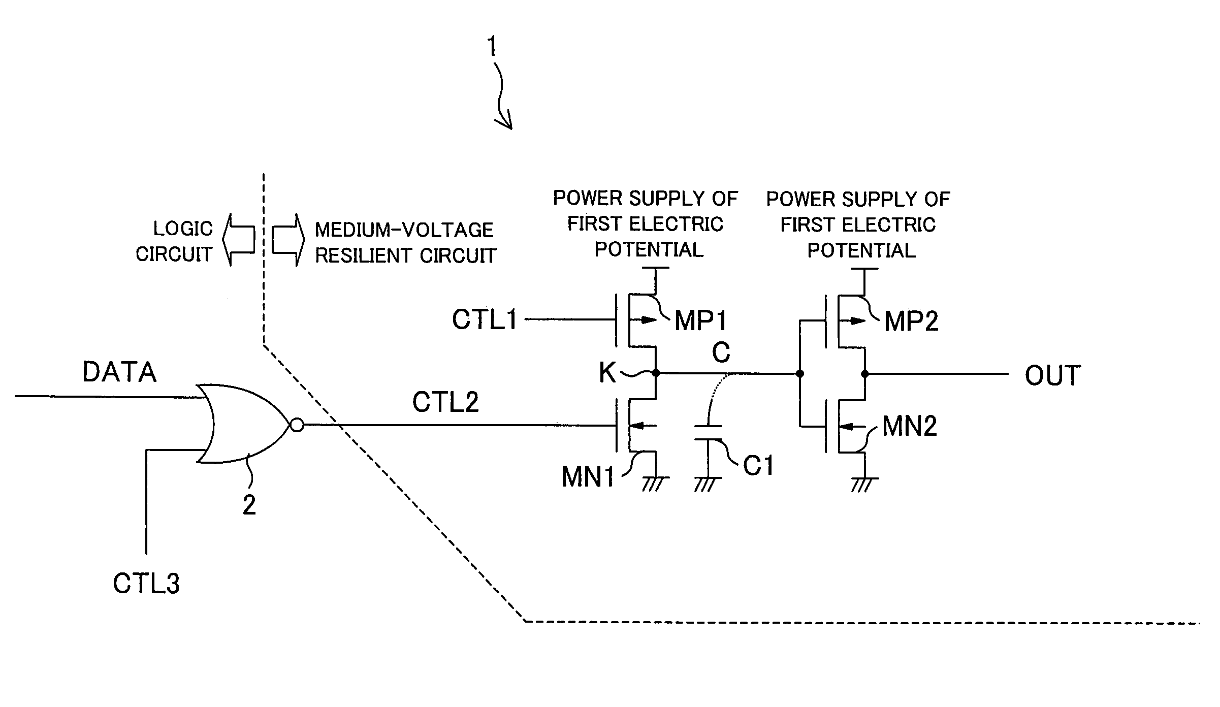 Level shifting circuit and display element driving circuit using same