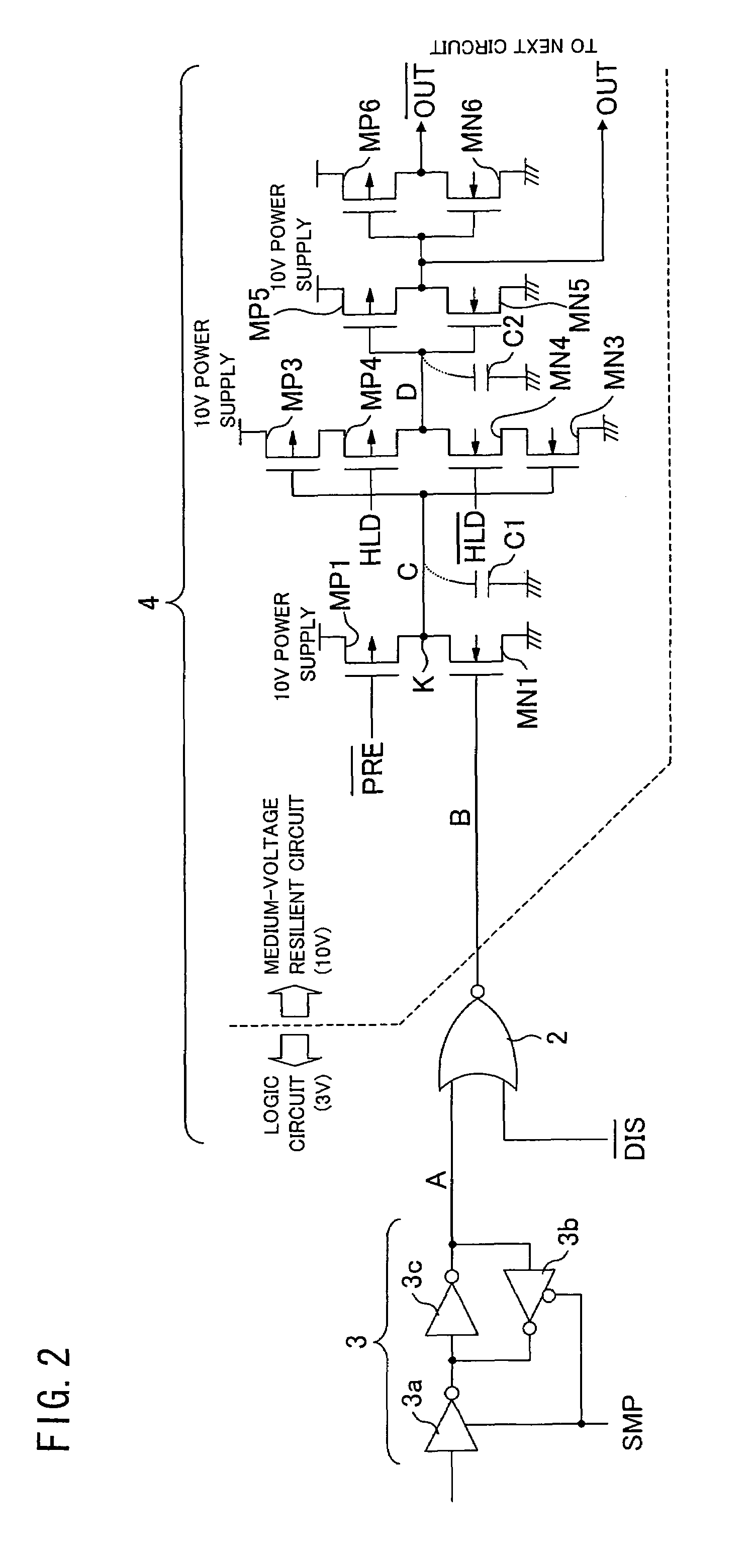 Level shifting circuit and display element driving circuit using same