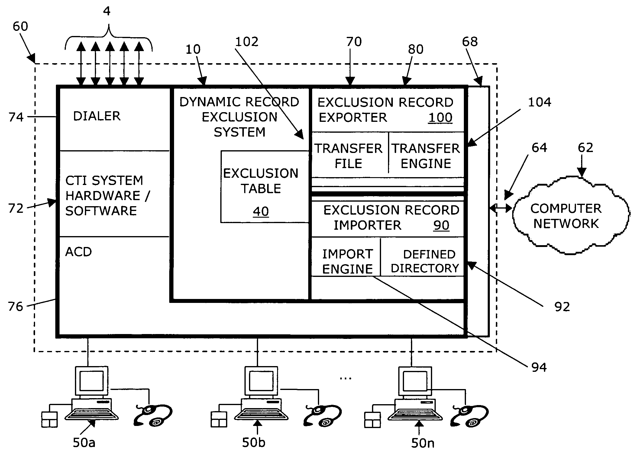 System and method of propagating exclusion records in a networked computer telephony integration system