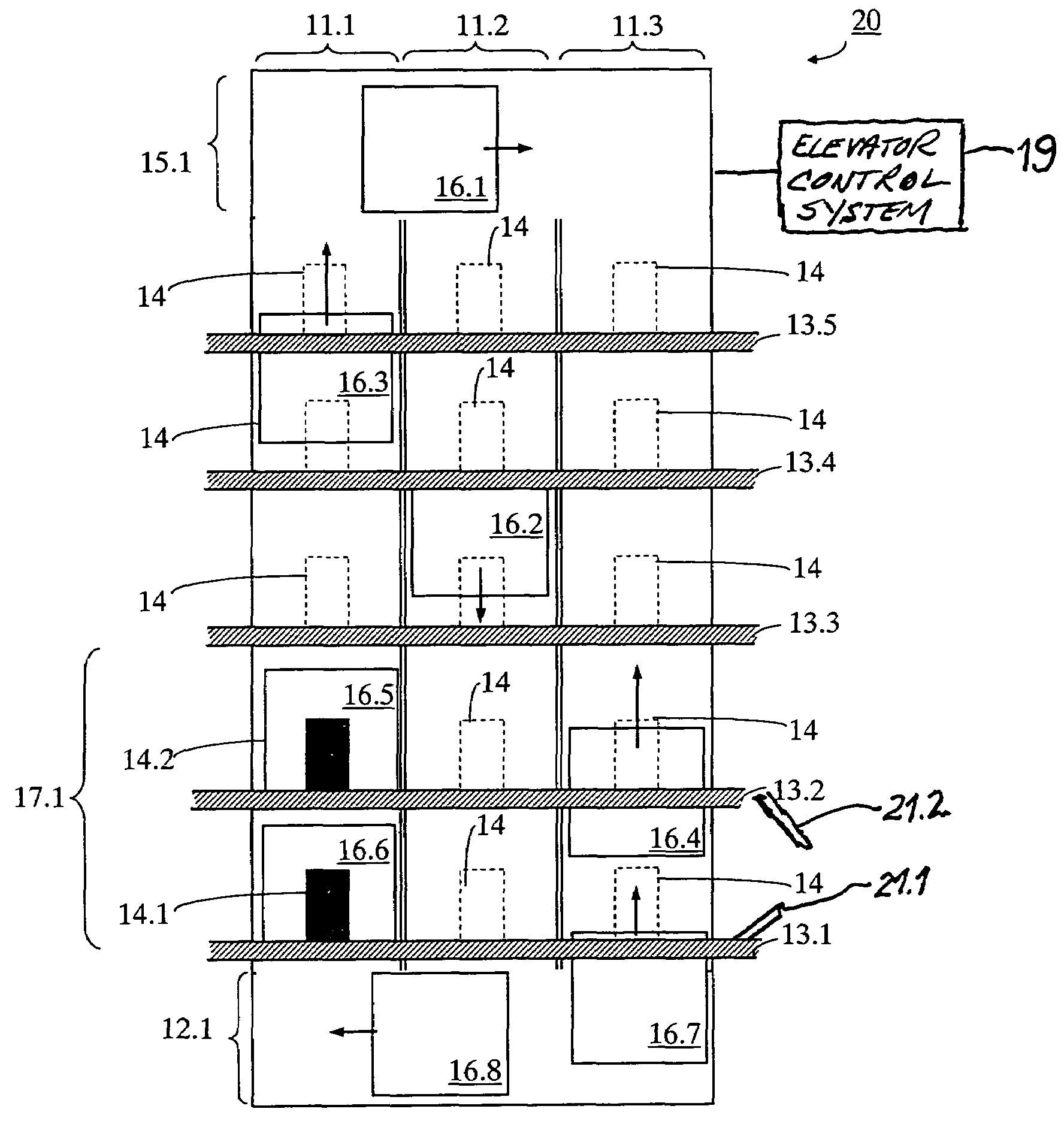 Elevator installation with individually movable elevator cars and method for operating such an elevator installation