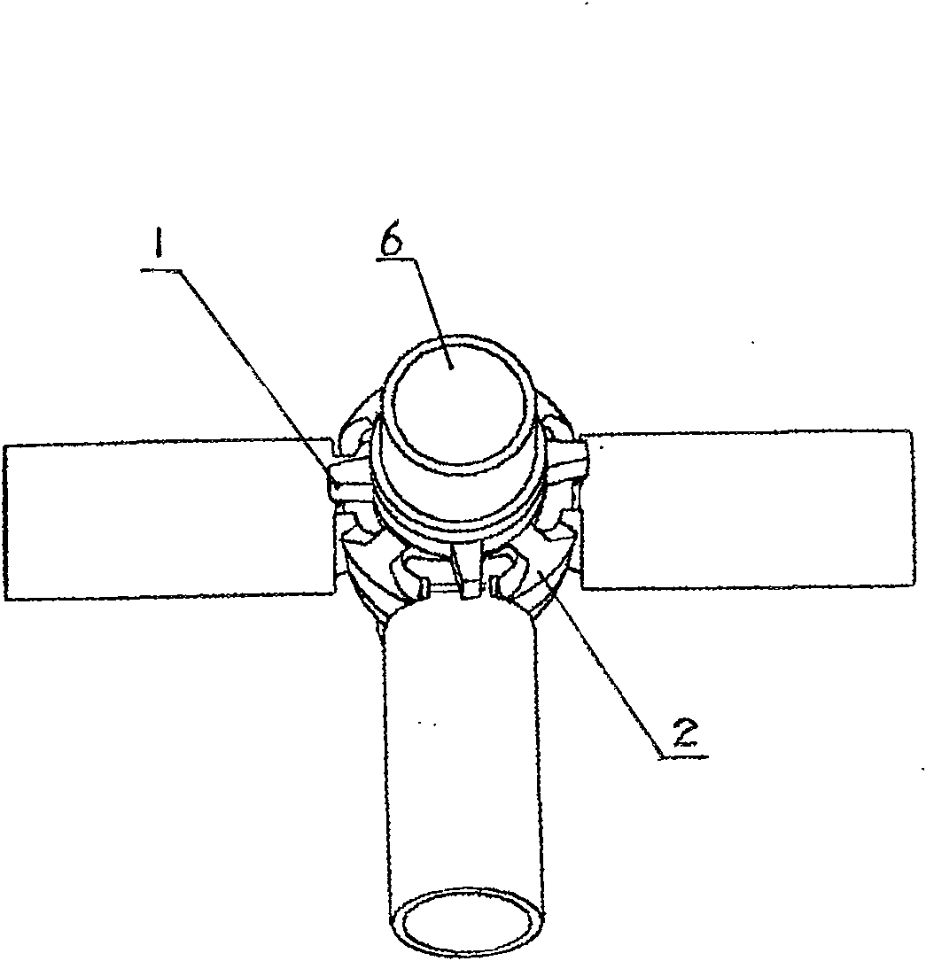 Plug-fastened self-locking exterior scaffold