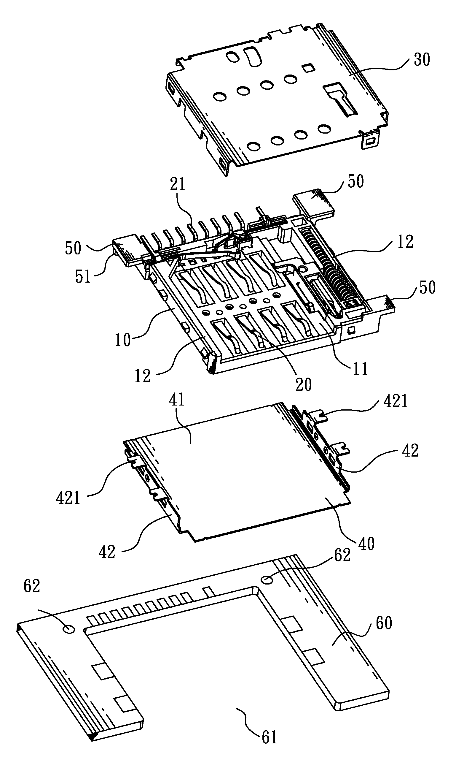 Card connector having a housing with fastening blocks for mounting a circuit board