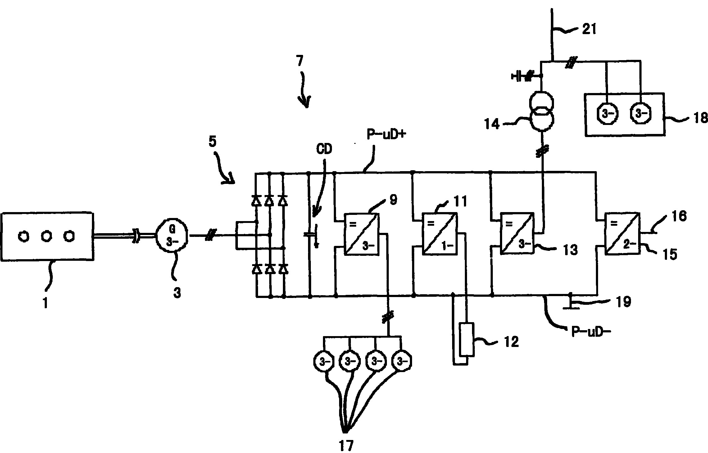 Arrangement for supplying devices of a locomotive with electric energy and method for operating said arrangement