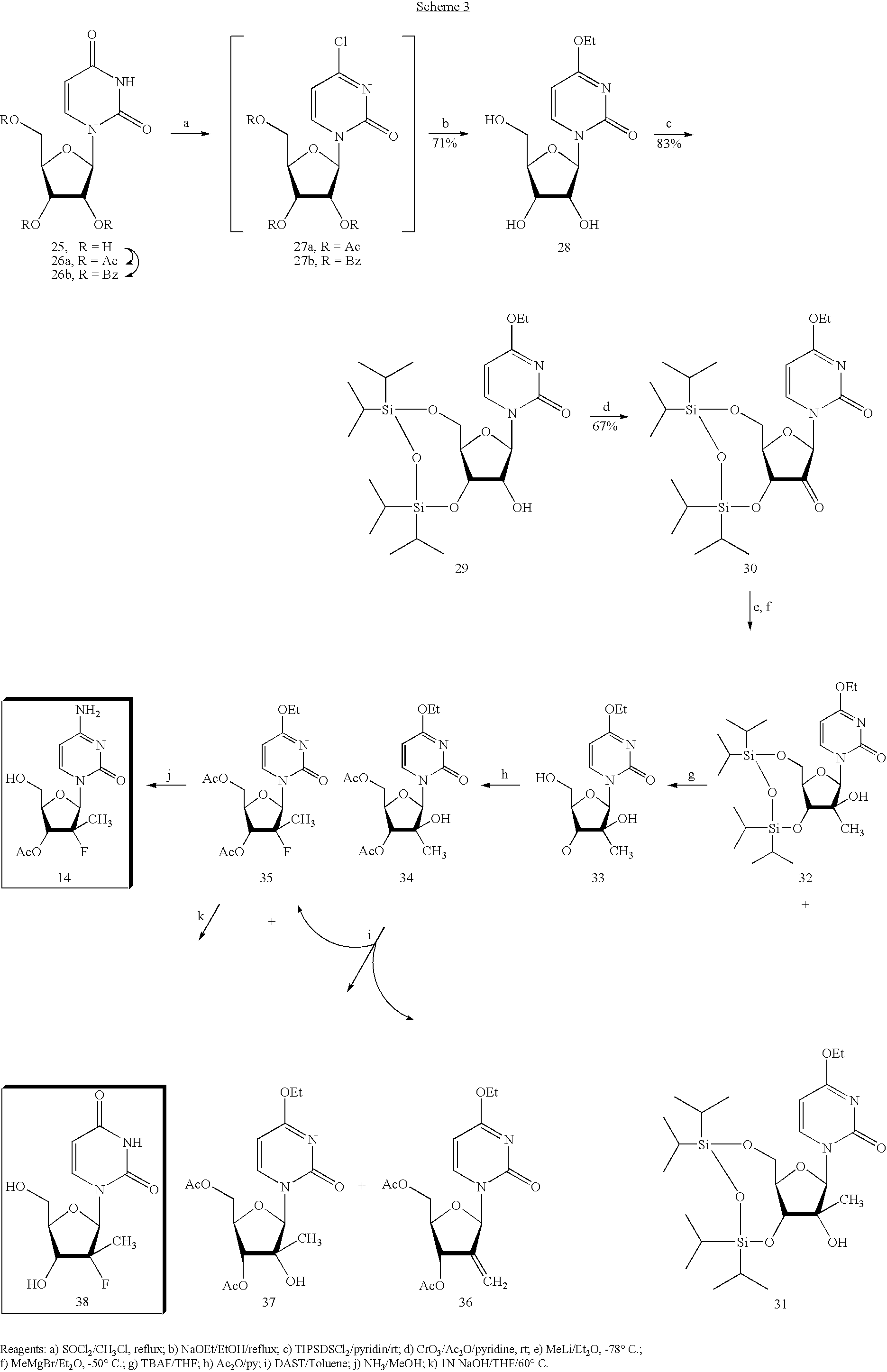 Preparation of 2'-fluoro-2'-alkyl-substituted or other optionally substituted ribofuranosyl pyrimidines and purines and their derivatives