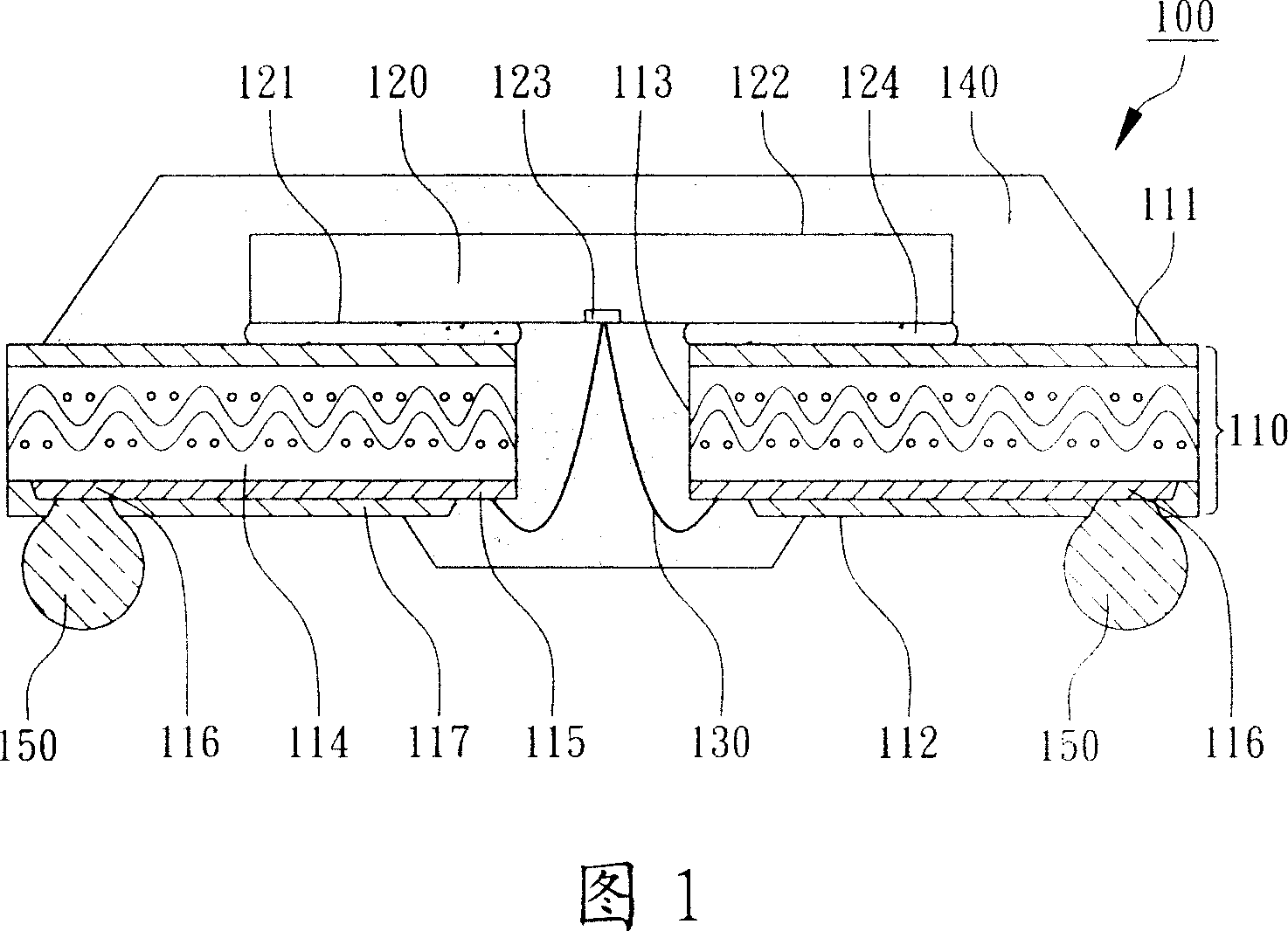 Packaging structure of chip with slot type metallic film supporting wire bonding