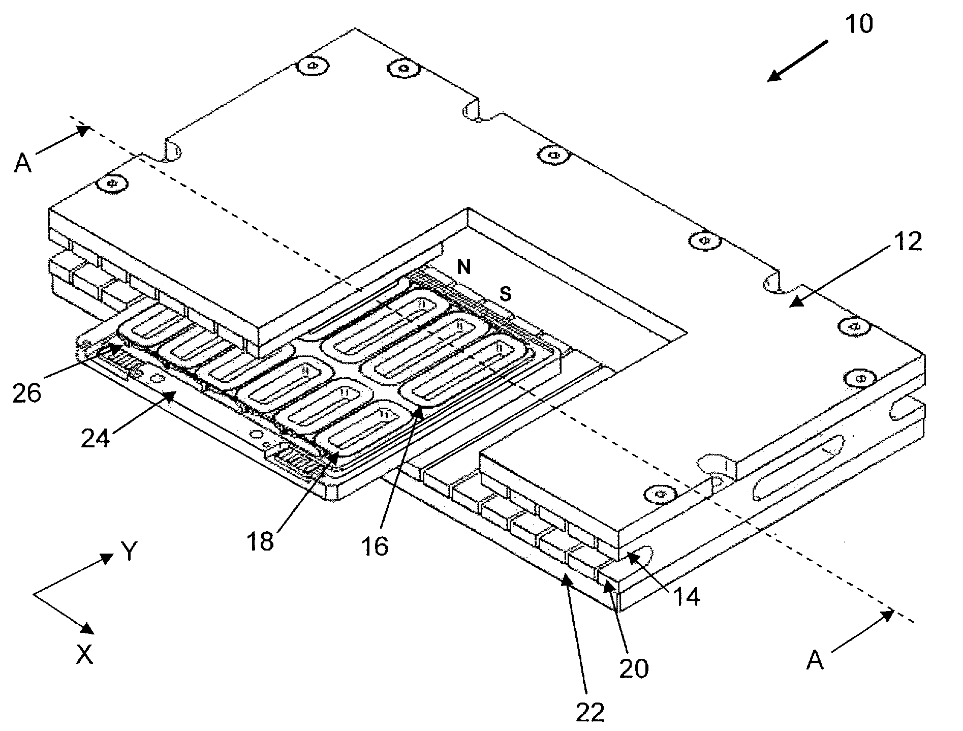 Dual-axis planar motor providing force constant and thermal stability