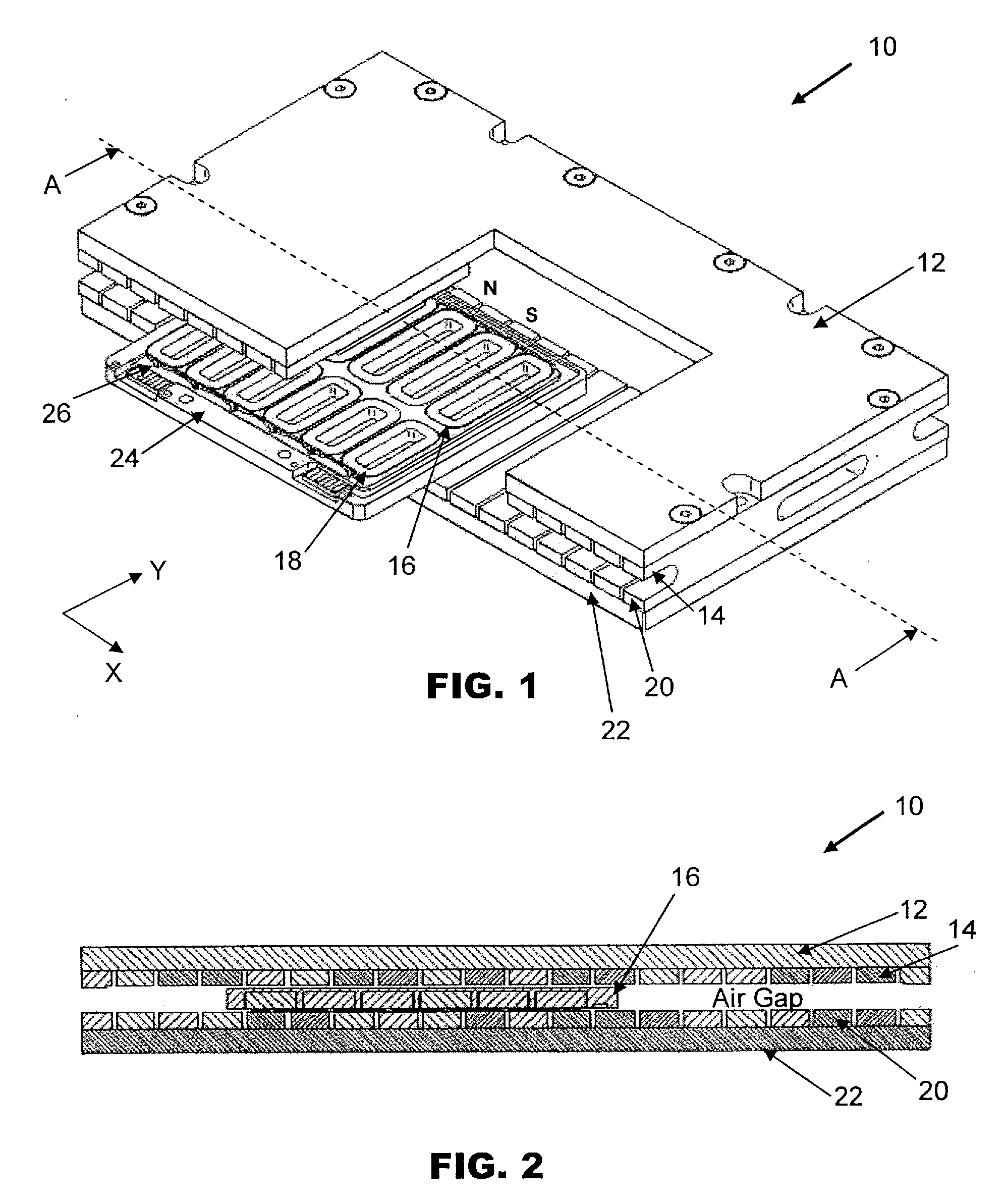 Dual-axis planar motor providing force constant and thermal stability