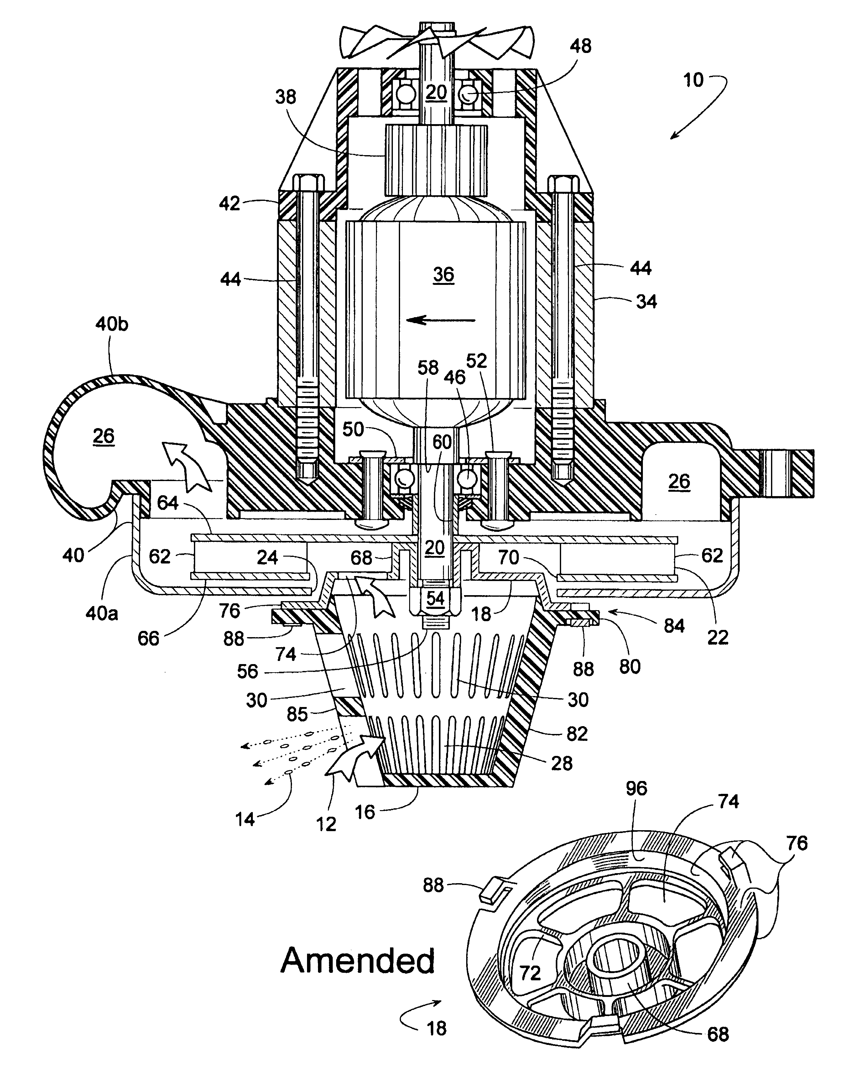 Removable gas/liquid separator for a motor