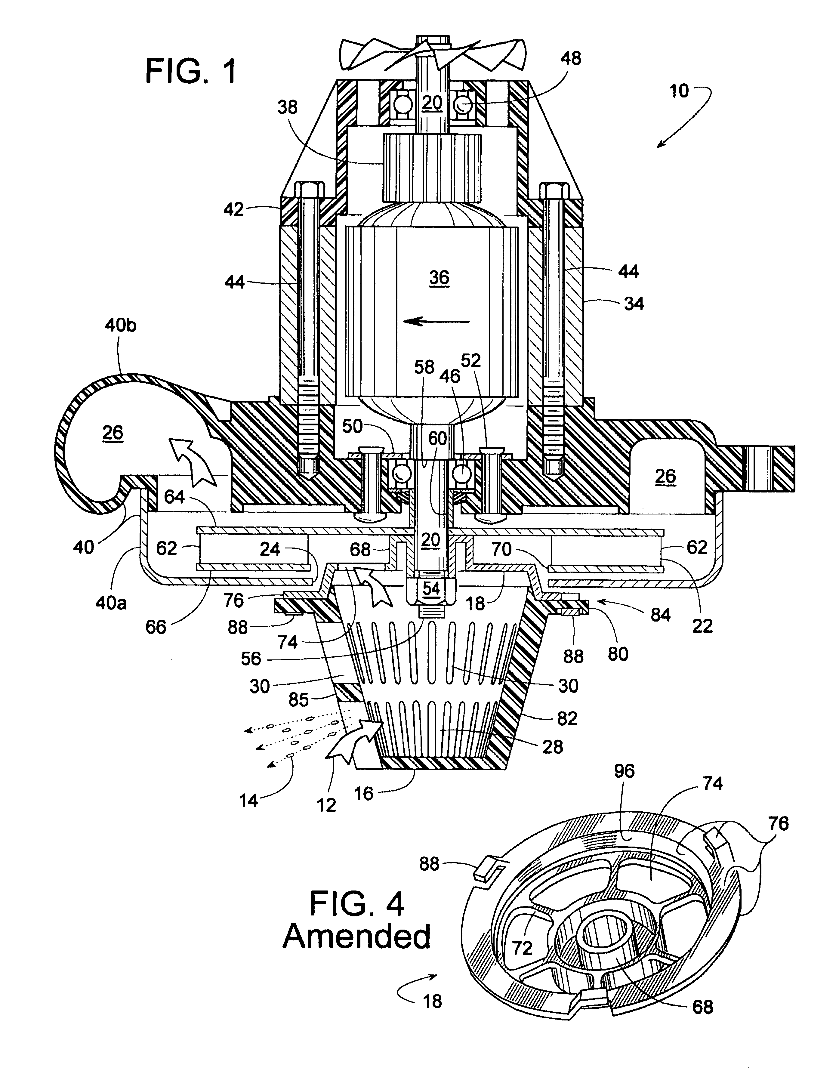 Removable gas/liquid separator for a motor